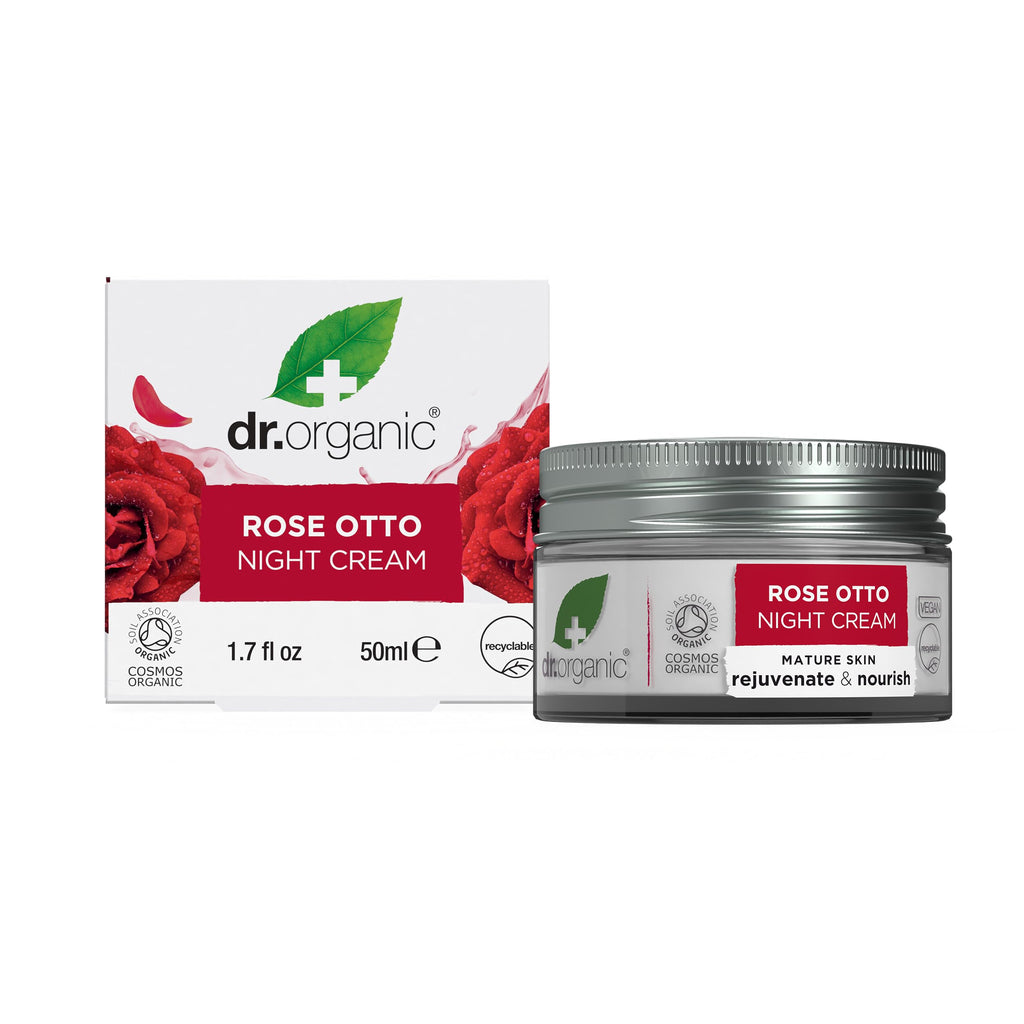 Dr. Organic Rose Otto Night Cream — Organic, Vegan Night Moisturizer for Mature Skin (50 ml)