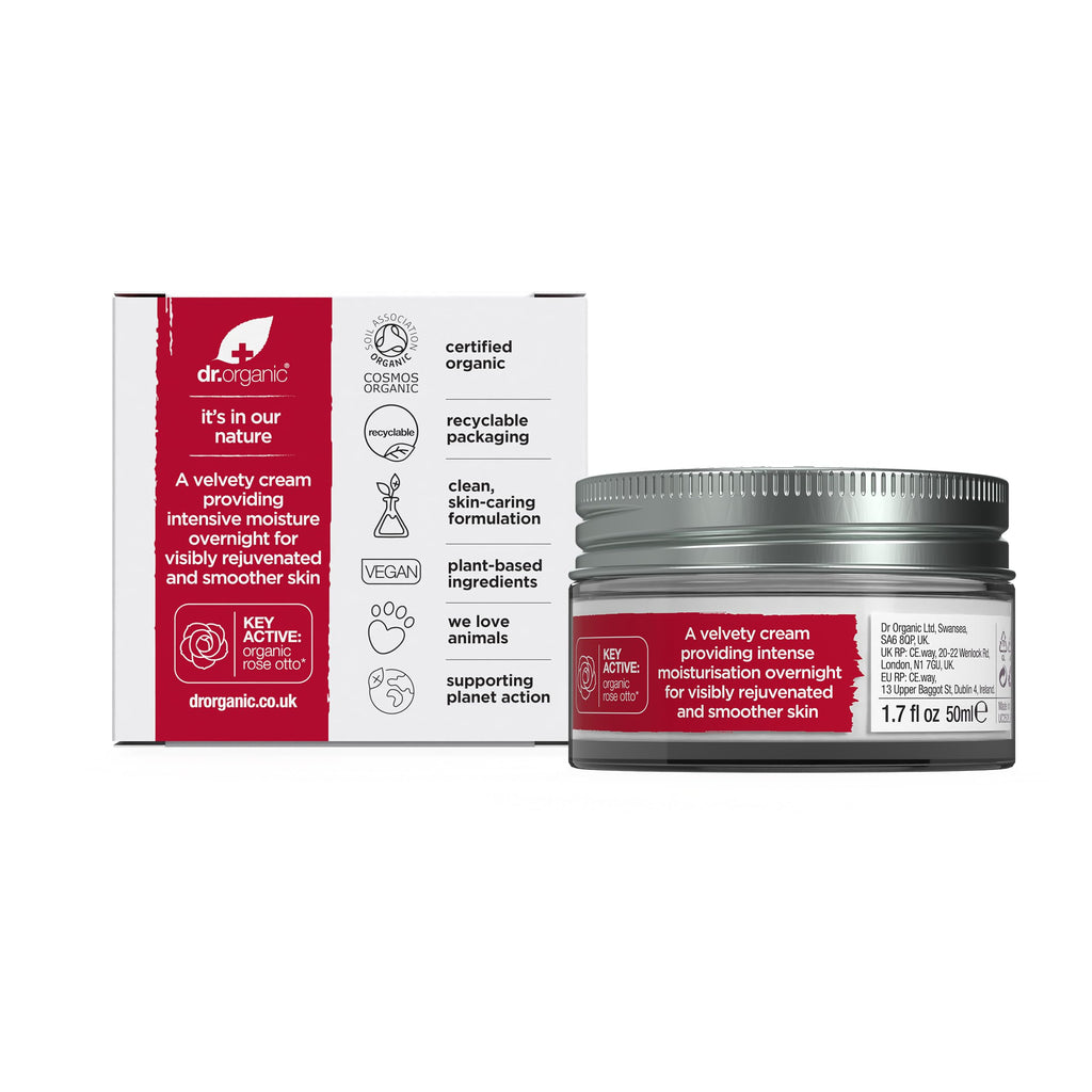 Dr. Organic Rose Otto Night Cream — Organic, Vegan Night Moisturizer for Mature Skin (50 ml)