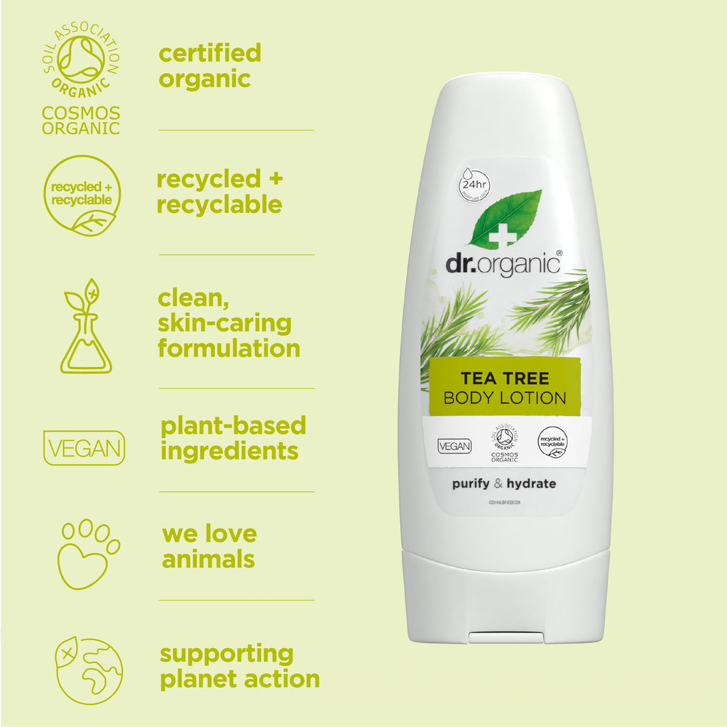 Dr. Organic Tea Tree Skin Lotion – Lightweight, Non-Greasy Moisturizer (6.8 fl oz)