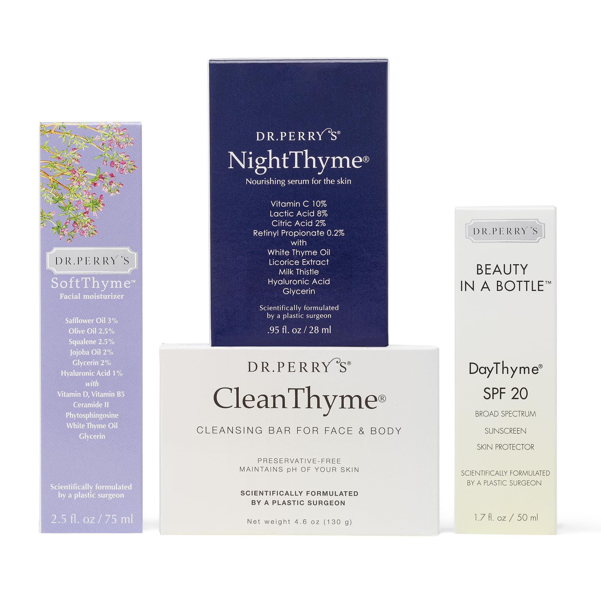 Dr. Perry's Complete Facial Skincare Regimen 4-Pc Kit – Vitamin C Serum, Moisturizer, SPF, Cleansing Bar