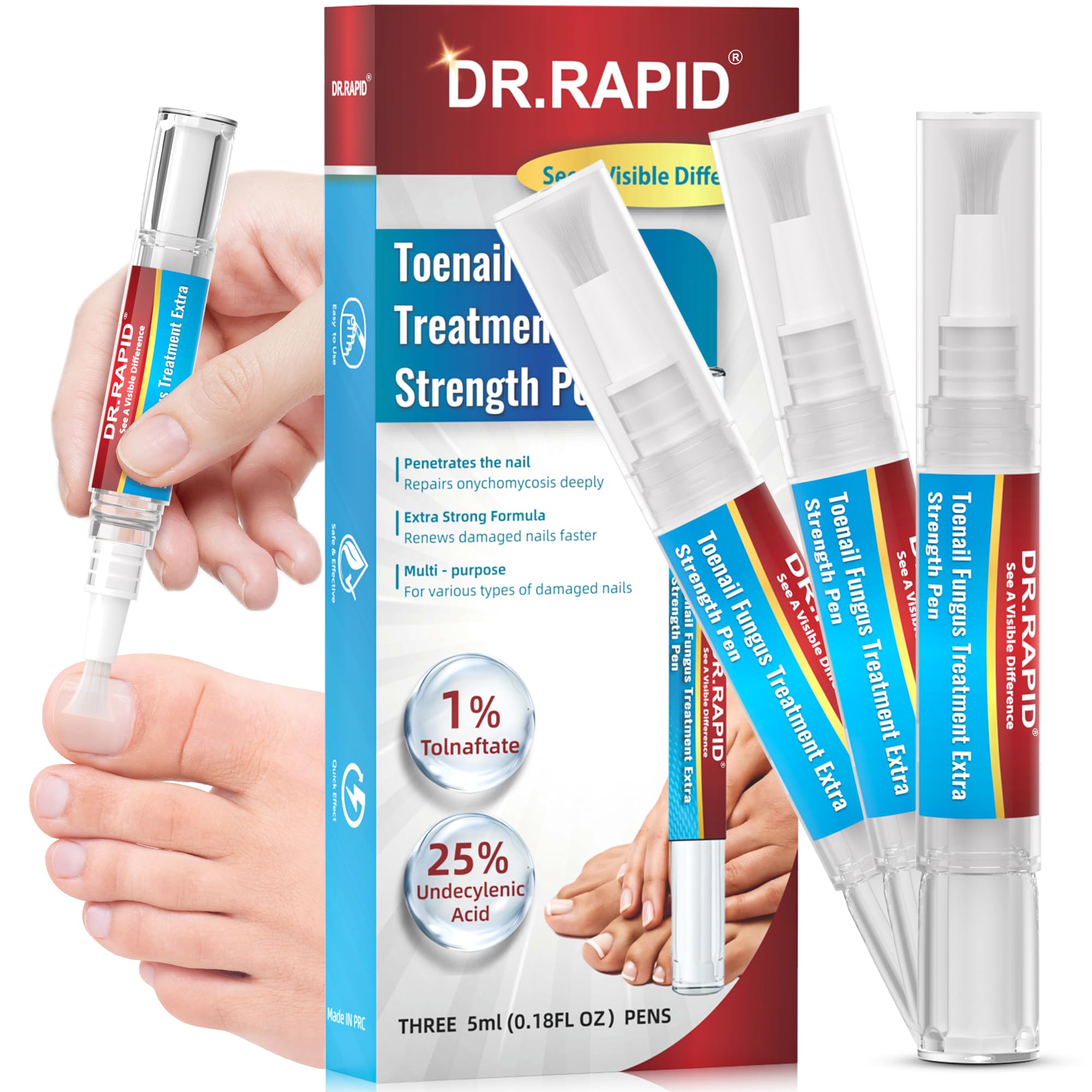 DR.RAPID Toenail Fungus Treatment Pen Extra Strength – 25% Undecylenic Acid & Terbinafine (5ml, 3 Pcs)