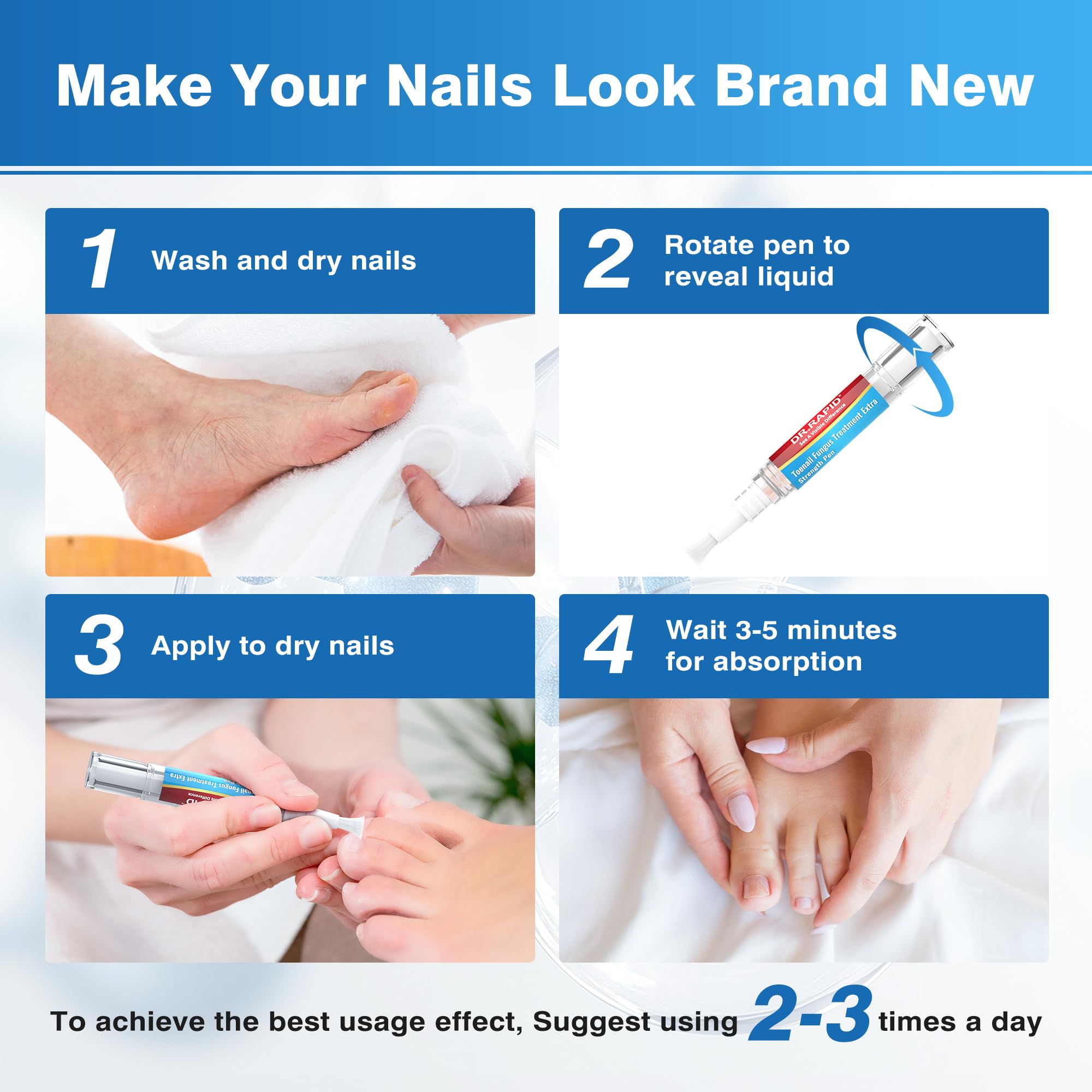 DR.RAPID Toenail Fungus Treatment Pen Extra Strength – 25% Undecylenic Acid & Terbinafine (5ml, 3 Pcs)