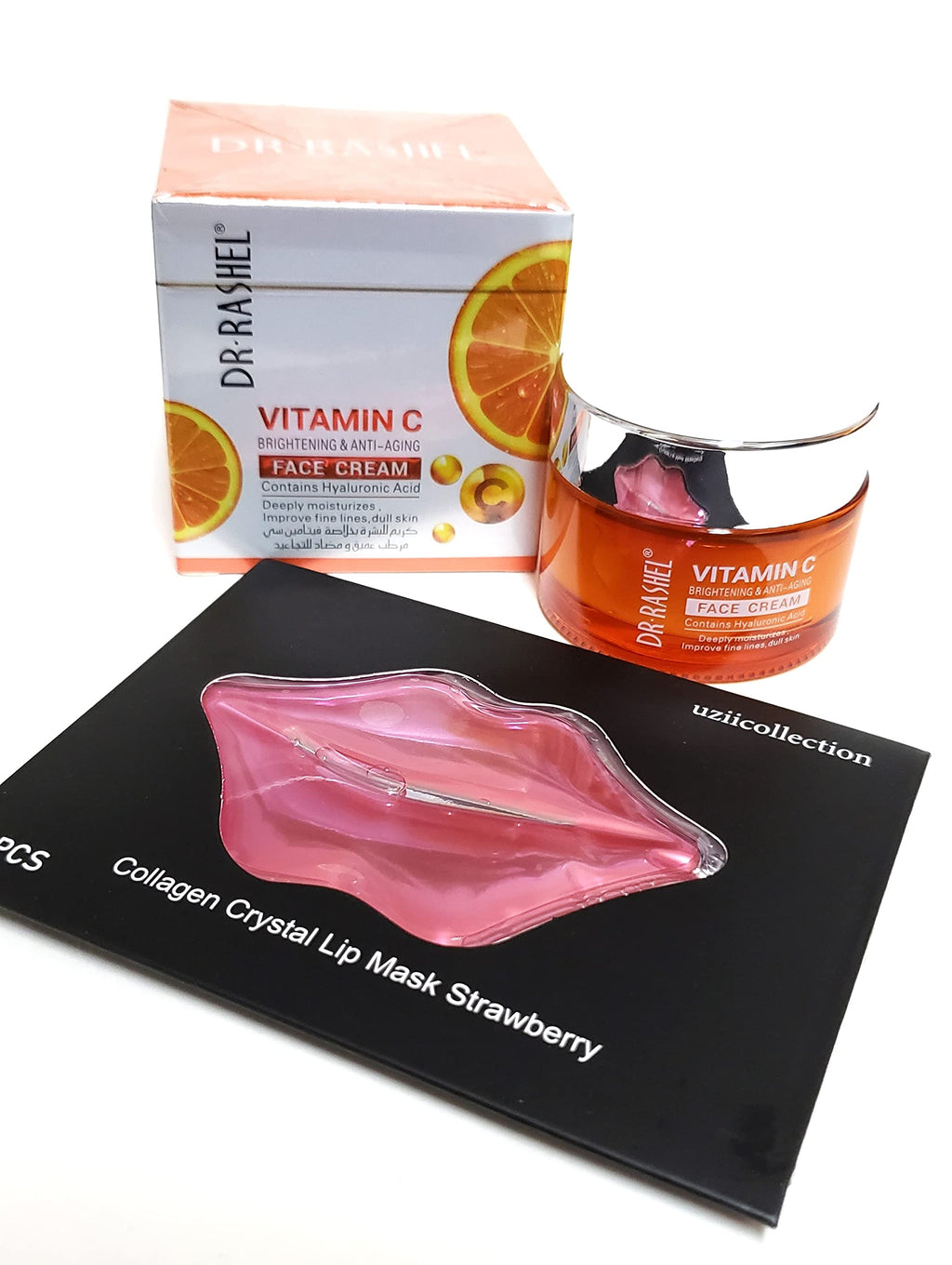 DR.RASHEL Vitamin C Face Cream with Hyaluronic Acid – Anti-Aging Moisturizer + Strawberry Lip Mask, 1.76 oz