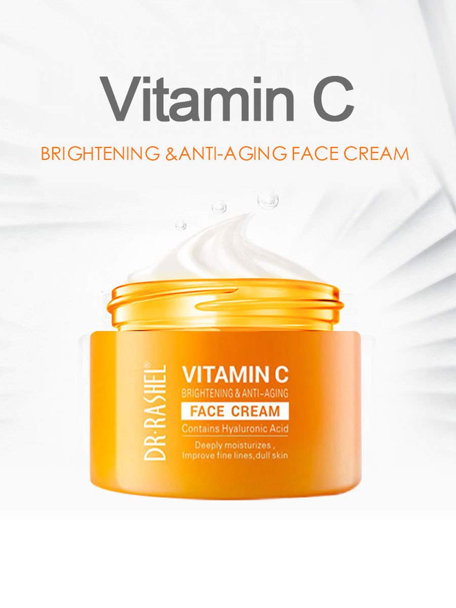 DR.RASHEL Vitamin C Face Cream with Hyaluronic Acid – Anti-Aging Moisturizer + Strawberry Lip Mask, 1.76 oz