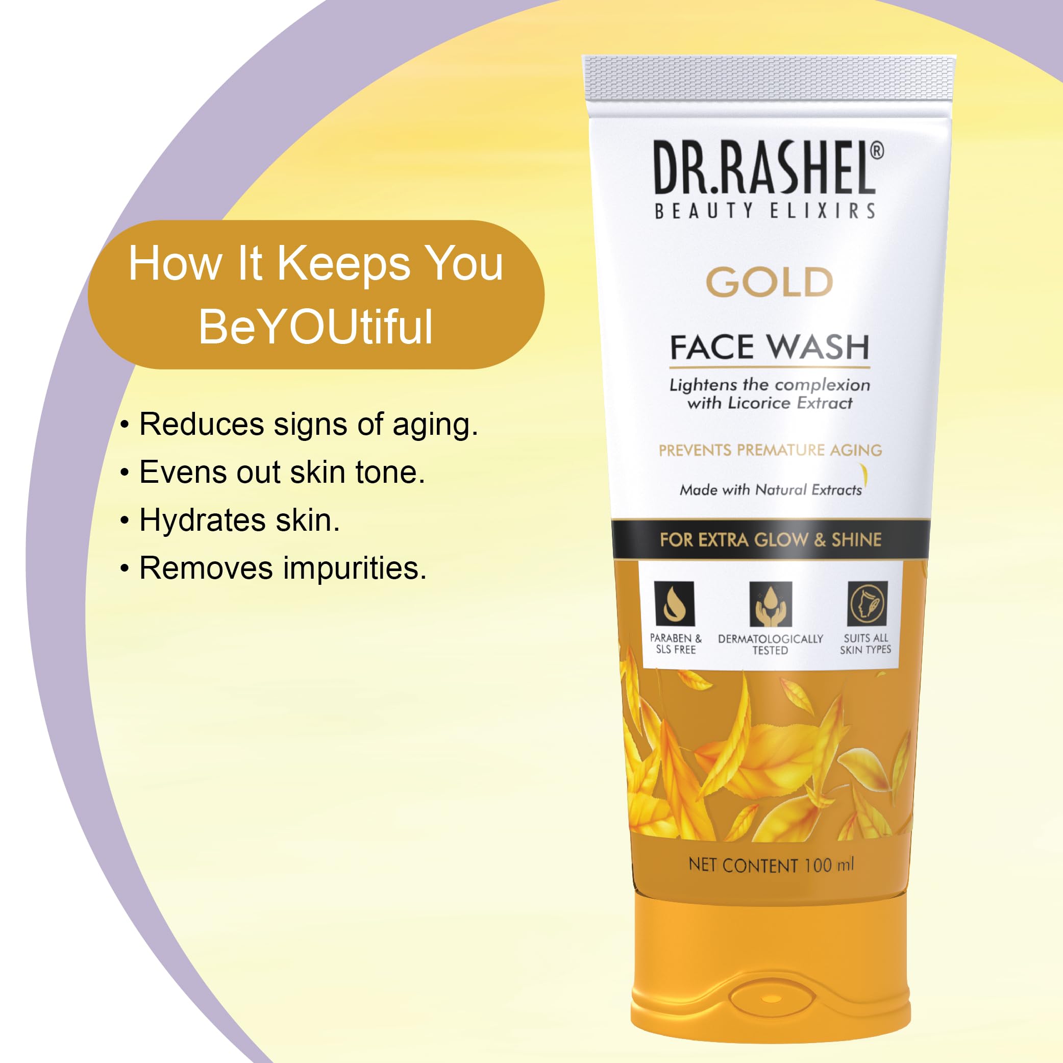 DR.RASHEL Gold Face Wash with Licorice Extract – Paraben/SLS/Silicone Free – 100 ml