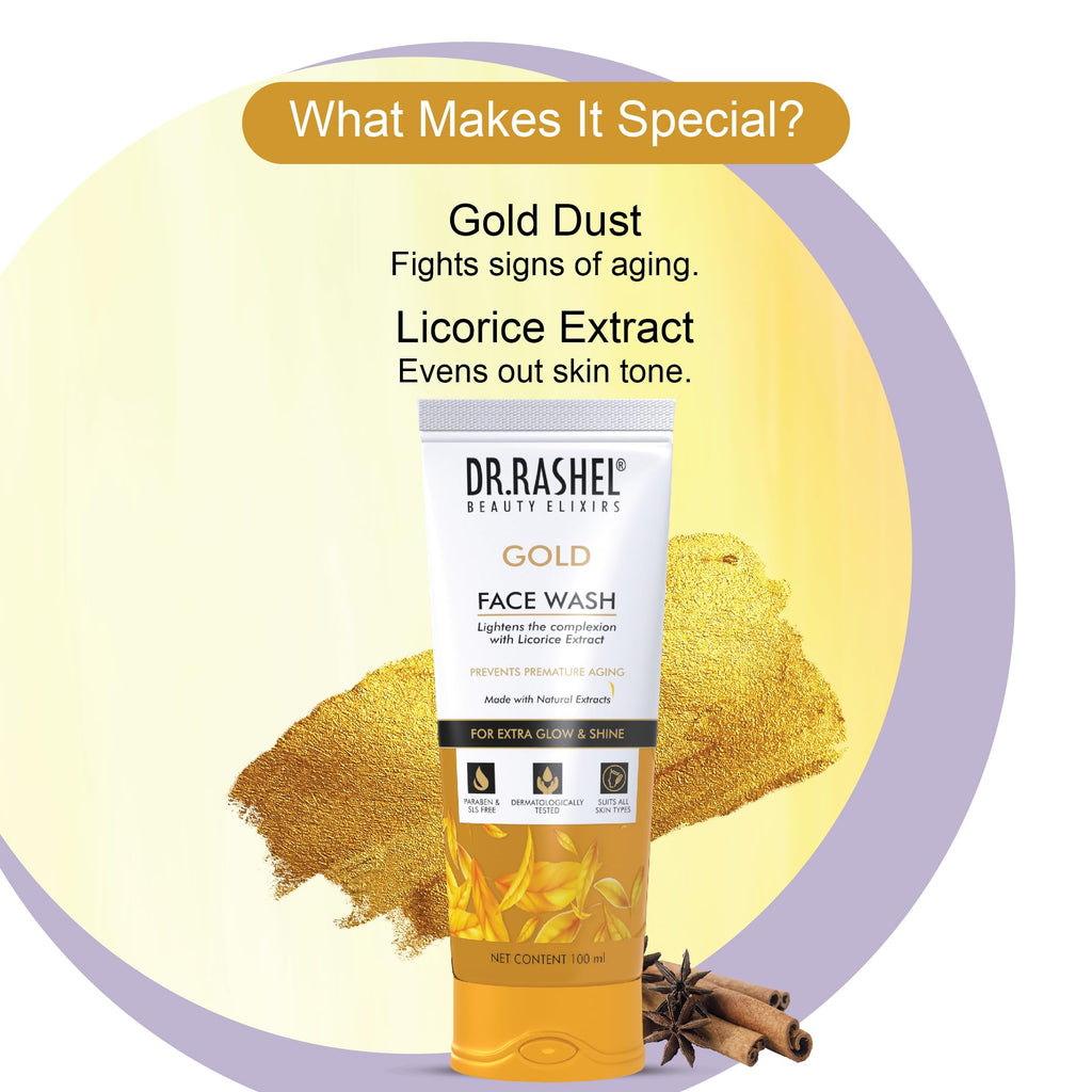 DR.RASHEL Gold Face Wash with Licorice Extract – Paraben/SLS/Silicone Free – 100 ml