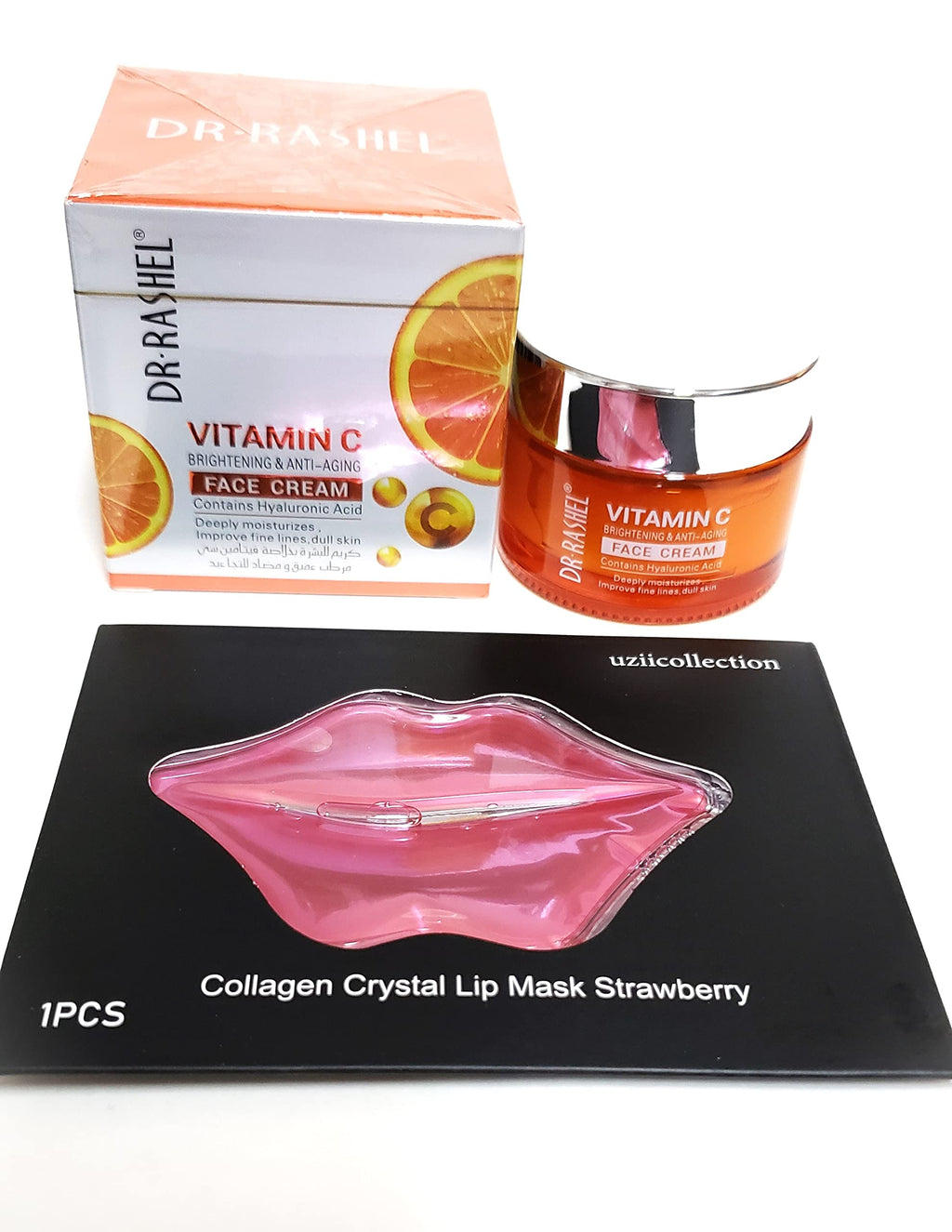 DR.RASHEL Vitamin C Face Cream with Hyaluronic Acid – Anti-Aging Moisturizer + Strawberry Lip Mask, 1.76 oz