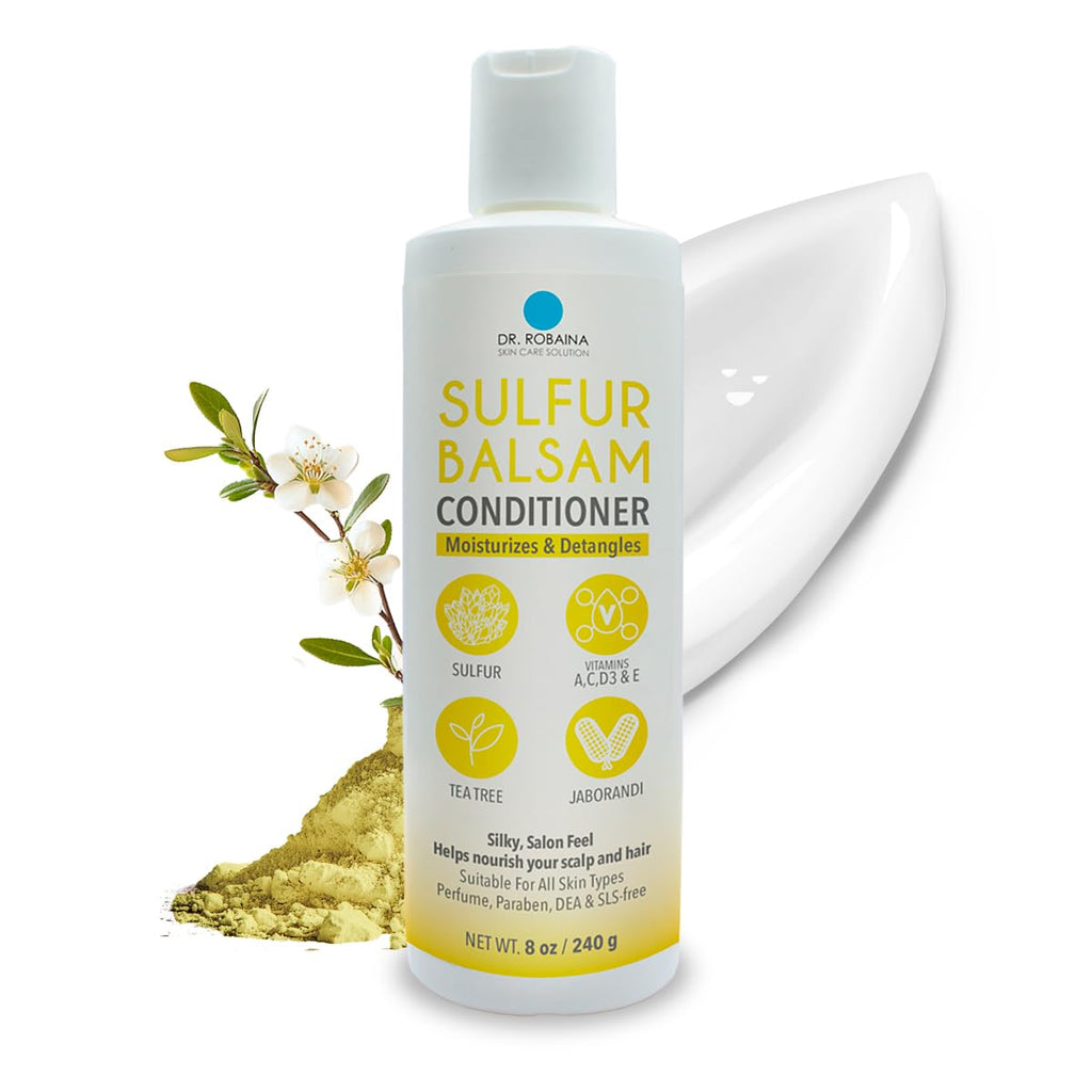 Dr. Robaina Sulfur Balsam Conditioner – Hydrating Detangler for Sensitive Scalp, Tea Tree & Shea Butter – 8 oz, USA Made