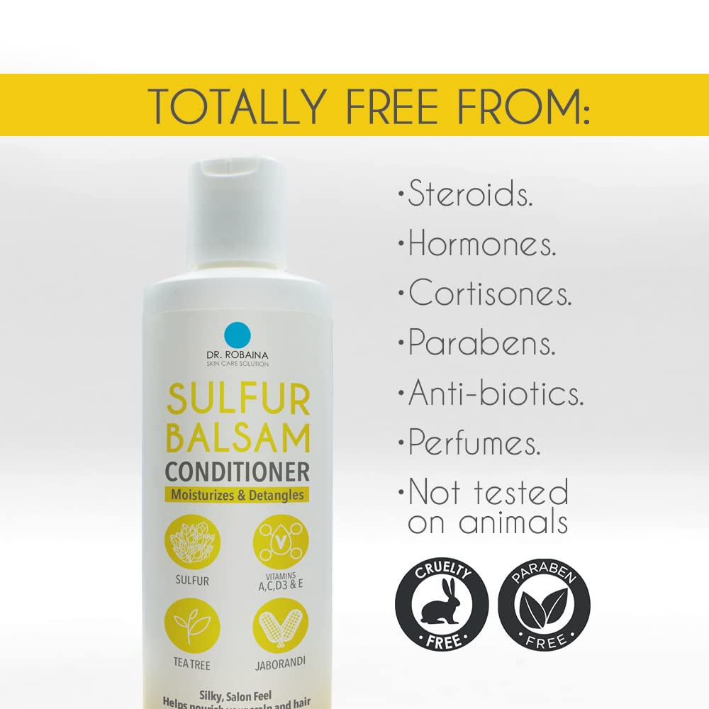 Dr. Robaina Sulfur Balsam Conditioner – Hydrating Detangler for Sensitive Scalp, Tea Tree & Shea Butter – 8 oz, USA Made
