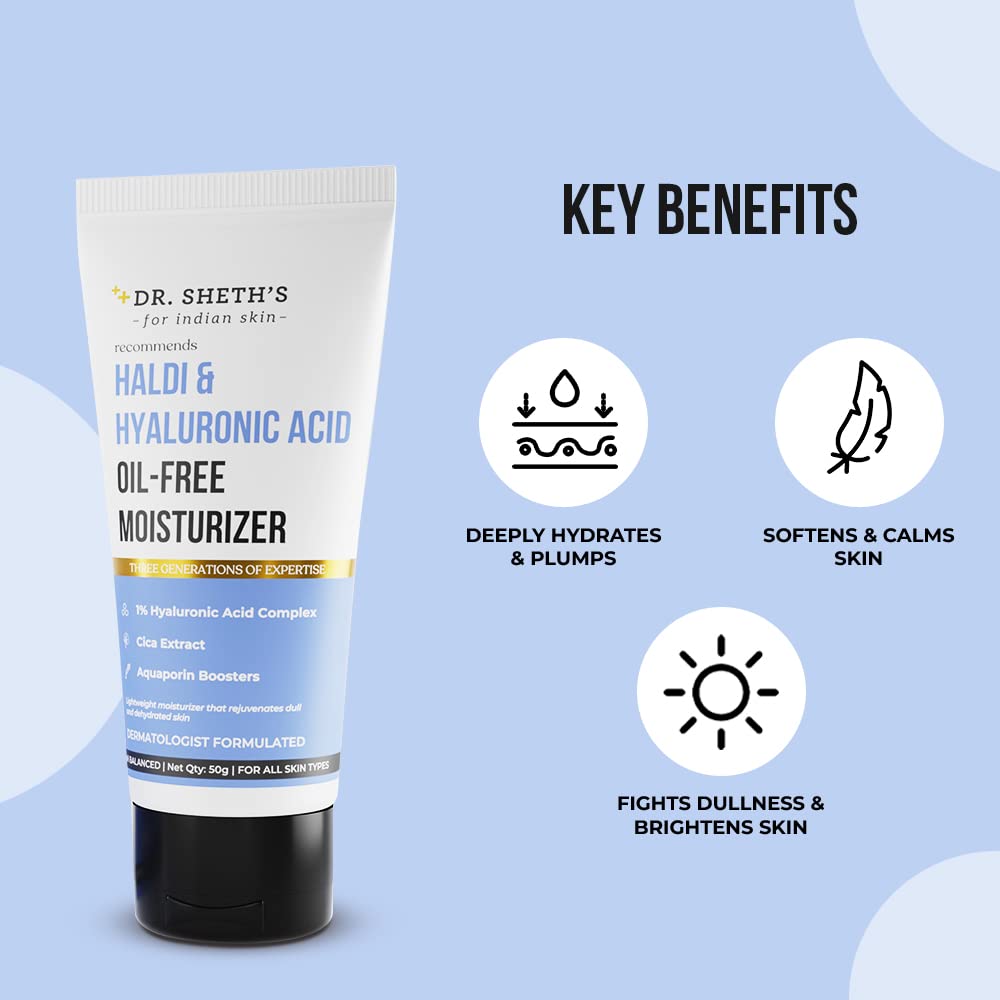 Dr. Sheth's Oil-Free Moisturizer with Haldi & Hyaluronic Acid | Lightweight, Non-Greasy Hydration | 1.76 Oz