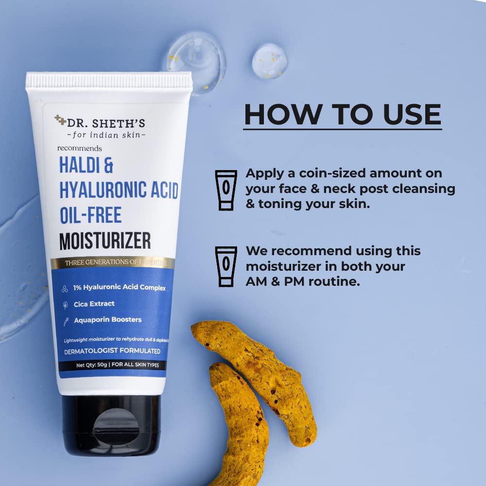 Dr. Sheth's Oil-Free Moisturizer with Haldi & Hyaluronic Acid | Lightweight, Non-Greasy Hydration | 1.76 Oz