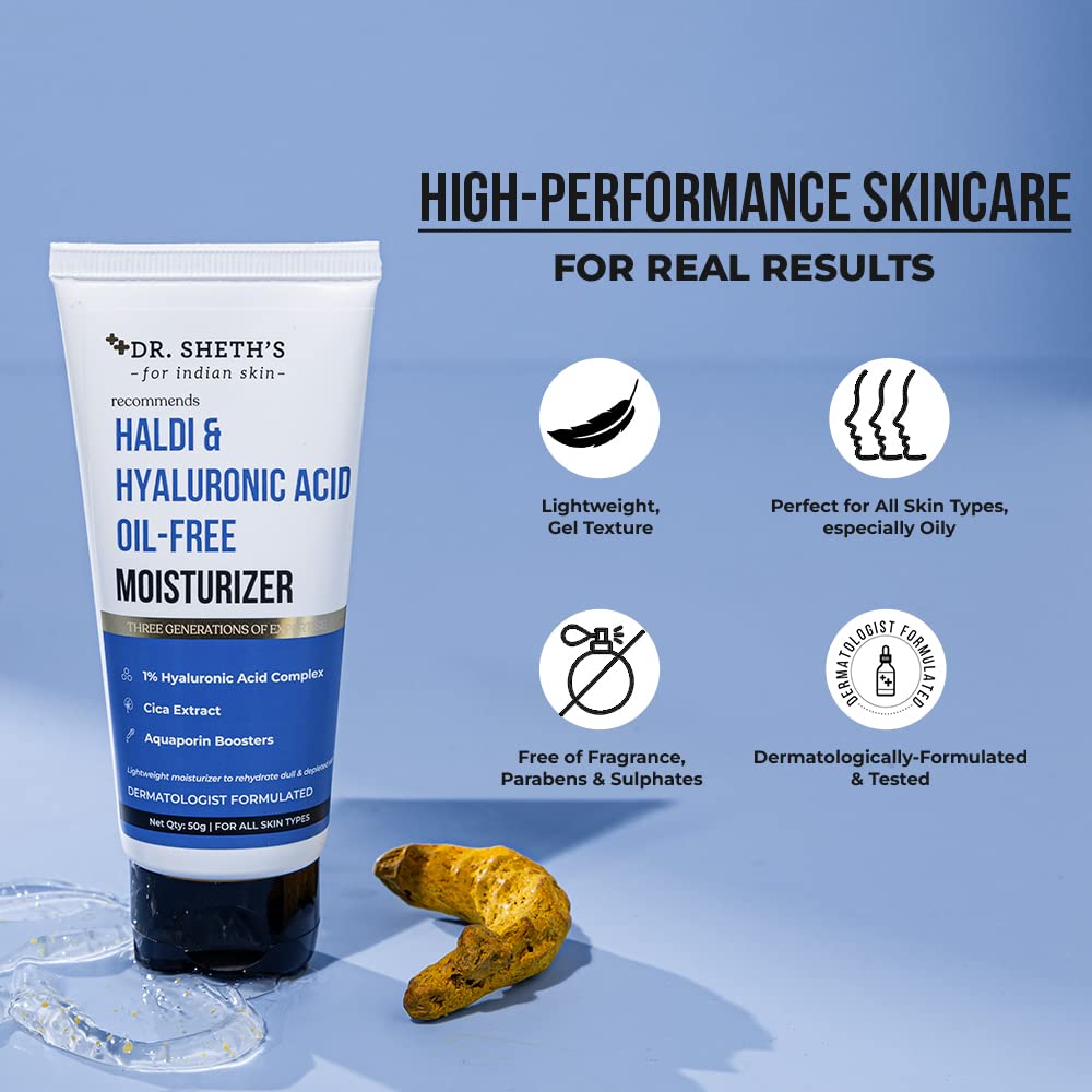 Dr. Sheth's Oil-Free Moisturizer with Haldi & Hyaluronic Acid | Lightweight, Non-Greasy Hydration | 1.76 Oz