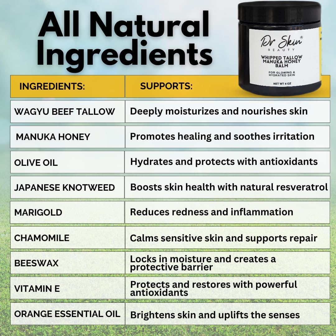 Whipped Beef Tallow & Manuka Honey Balm – Organic Lip & Skin Care (Orange, 4oz) | Dr Skin BEAUTY