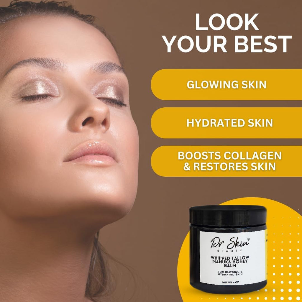 Whipped Beef Tallow & Manuka Honey Balm – Organic Lip & Skin Care (Orange, 4oz) | Dr Skin BEAUTY