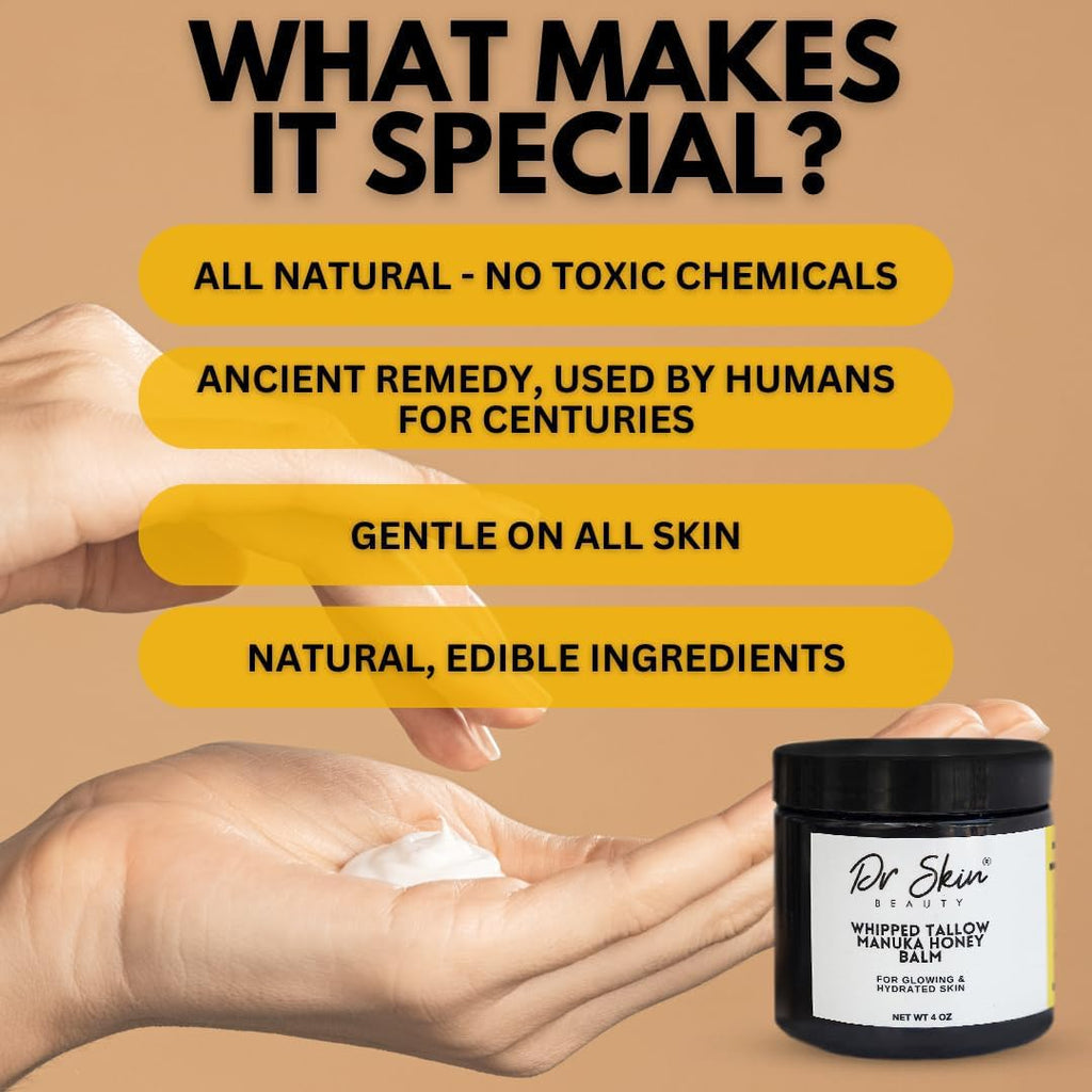 Whipped Beef Tallow & Manuka Honey Balm – Organic Lip & Skin Care (Orange, 4oz) | Dr Skin BEAUTY