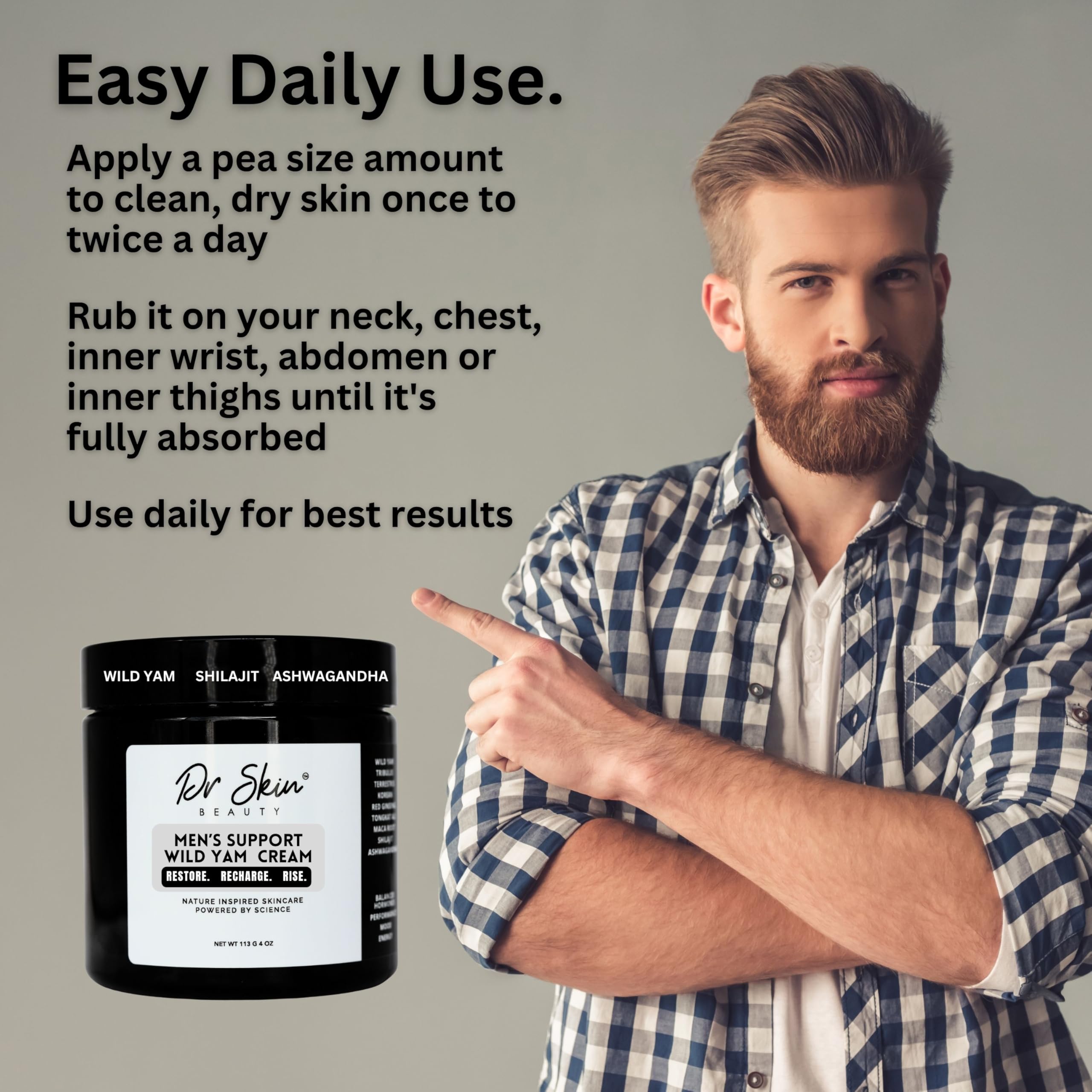 Dr Skin BEAUTY Men's Wild Yam Cream – Hormone Balance, Energy & Endurance