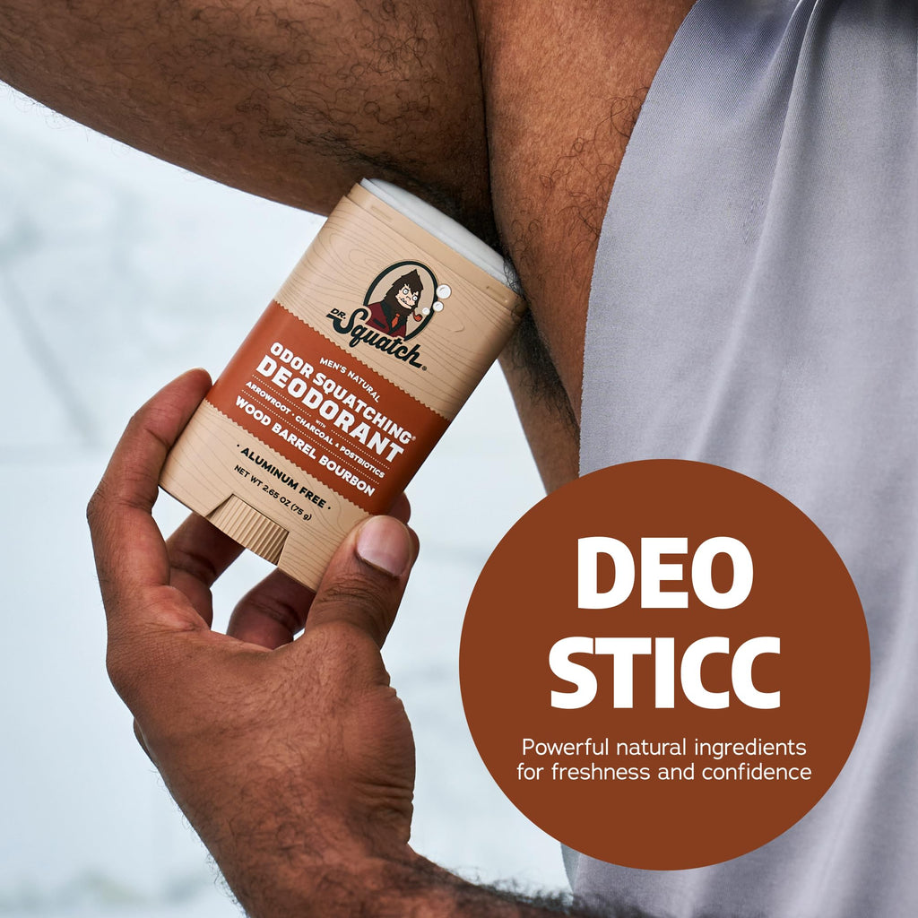 Dr. Squatch Natural Men’s Deodorant – Aluminum-Free, Charcoal & Postbiotics, Wood Barrel Bourbon, 2.65oz Stick (2-Pack)