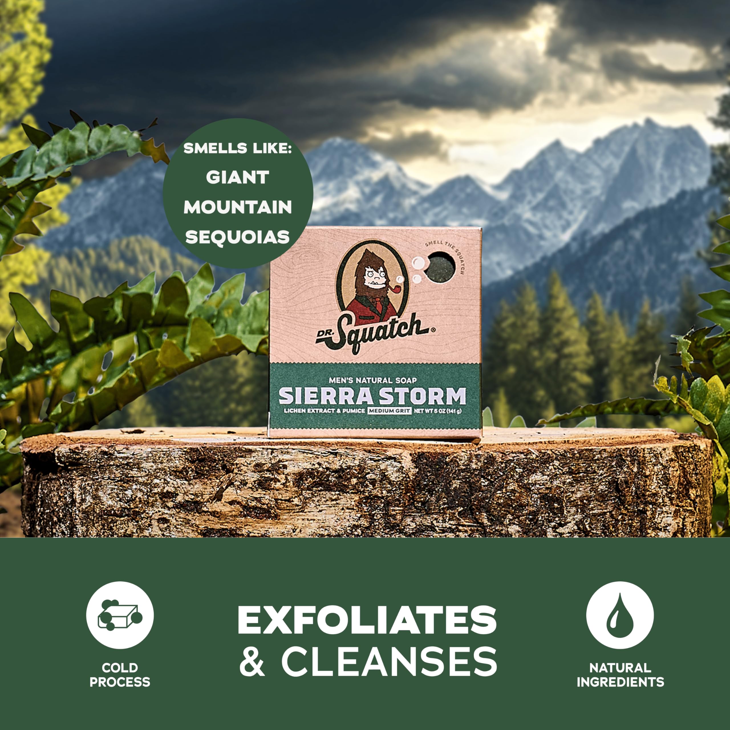 Dr. Squatch Sierra Storm Cold Process Bar Soap – 3-Pack, Natural Oils, Gift for Men