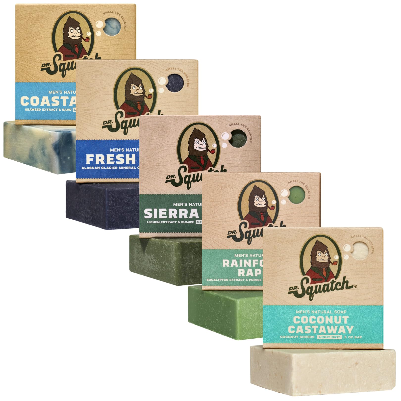 Dr. Squatch Natural Men's Bar Soap - 5-Pack (Coastal Mist to Coconut Castaway)
