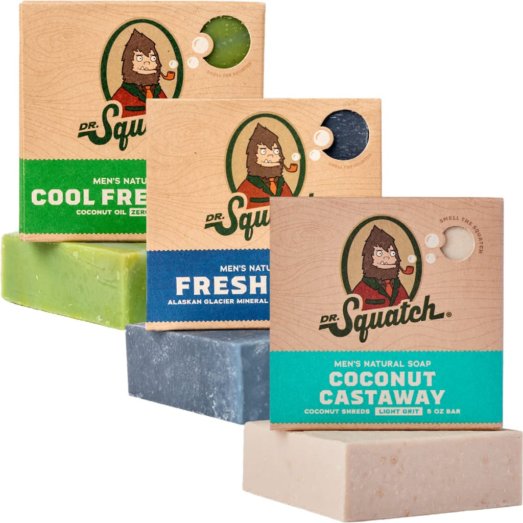 Dr. Squatch Natural Men’s Bar Soap – Cold Process 3-Pack (Coconut Castaway, Fresh Falls, Cool Fresh Aloe)