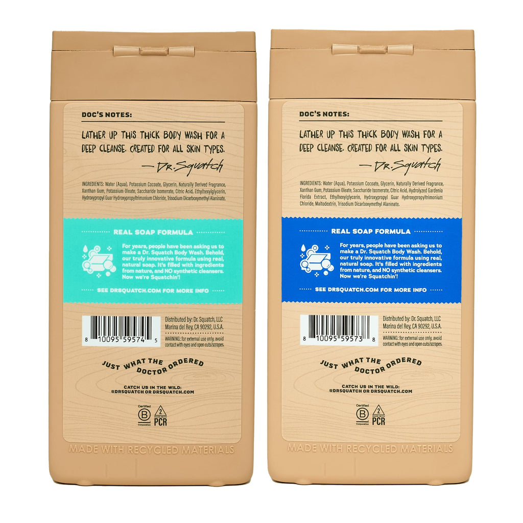 Dr. Squatch Natural Men's Body Wash Shower Gel – Fresh Falls + Coconut Castaway (14 oz, 2-Pack)