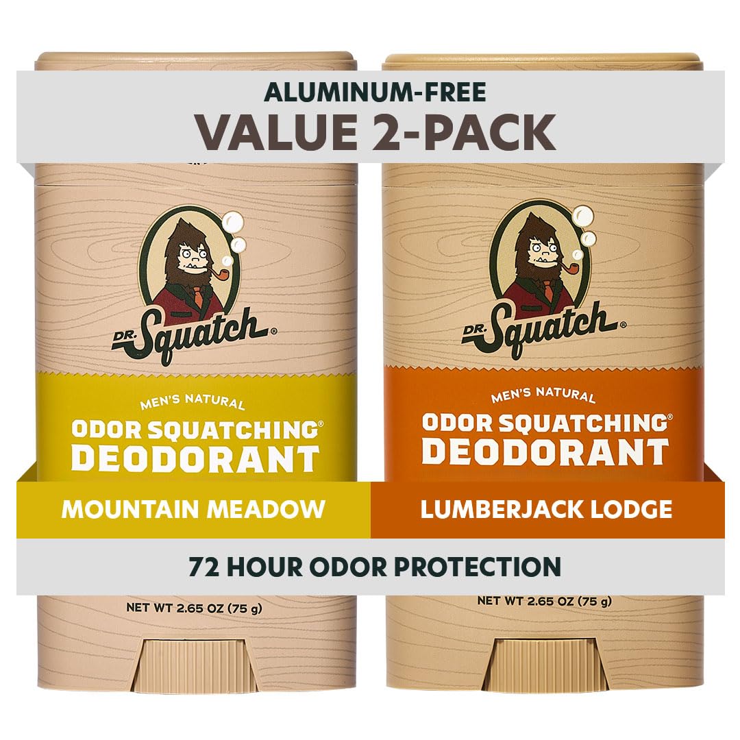 Dr. Squatch Natural Men’s Deodorant – Aluminum-Free, Charcoal & Postbiotics, Up to 72-Hour Odor Protection – Fresh Falls, 2.65 oz