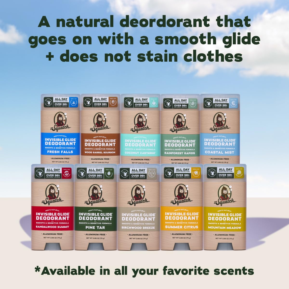 Dr. Squatch Invisible Glide Aluminum-Free Deodorant for Men – Wood Barrel Bourbon + Rainforest Rapids (2-Pack)