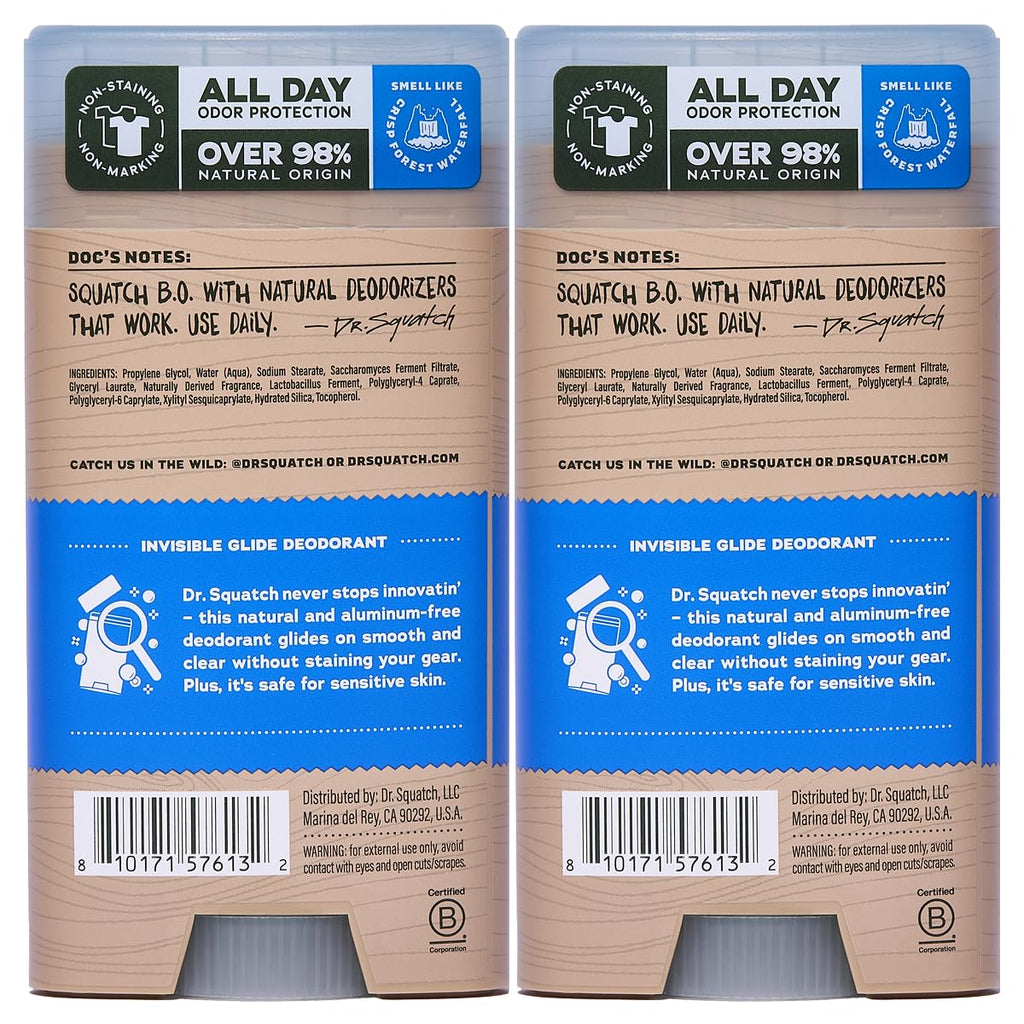 Dr. Squatch Invisible Glide Deodorant for Men – Aluminum-Free, Stain-Free (2-Pack)