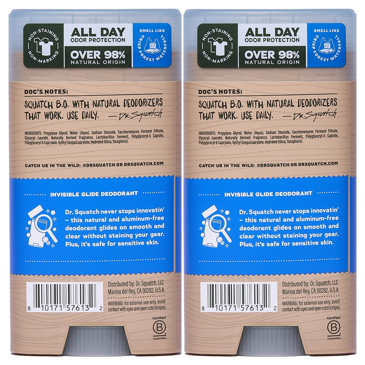 Dr. Squatch Invisible Glide Deodorant for Men – Aluminum-Free, Stain-Free (2-Pack)