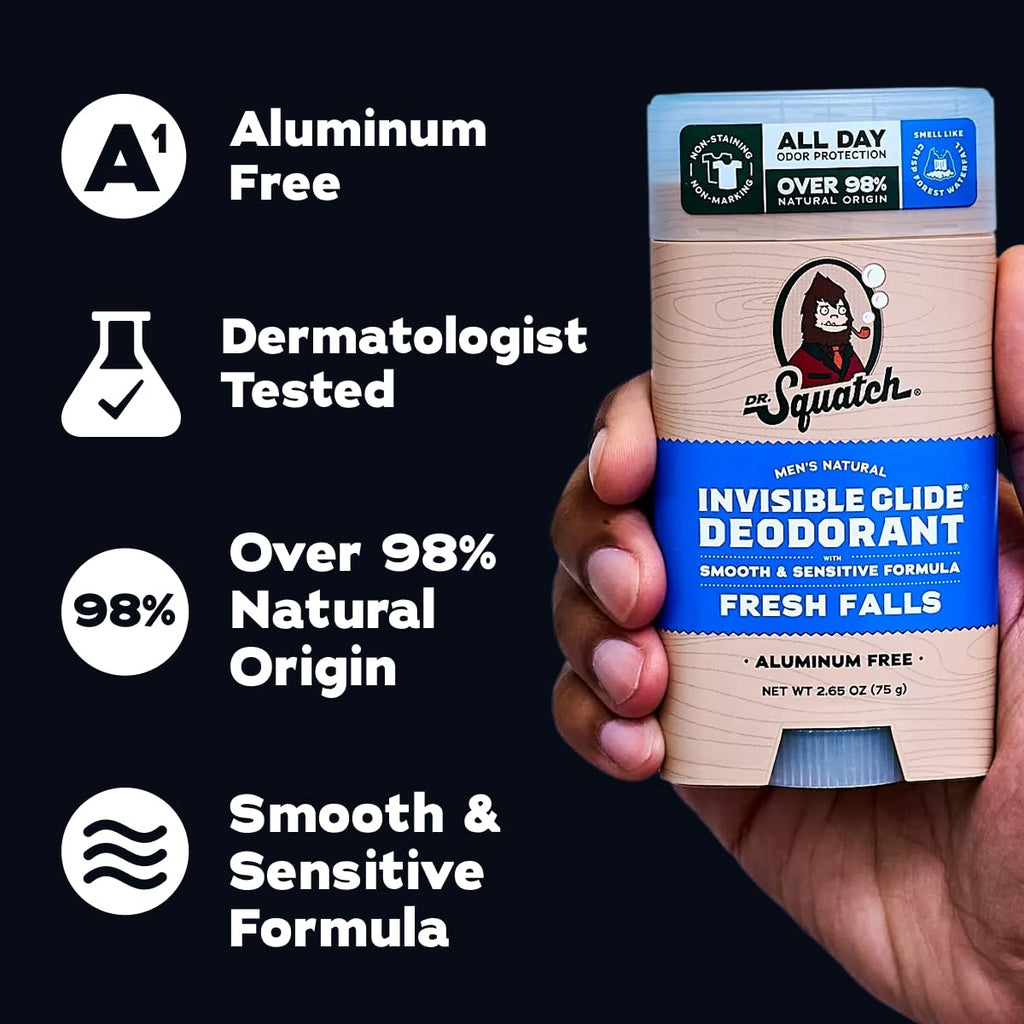 Dr. Squatch Invisible Glide Deodorant for Men – Aluminum-Free, Stain-Free (2-Pack)