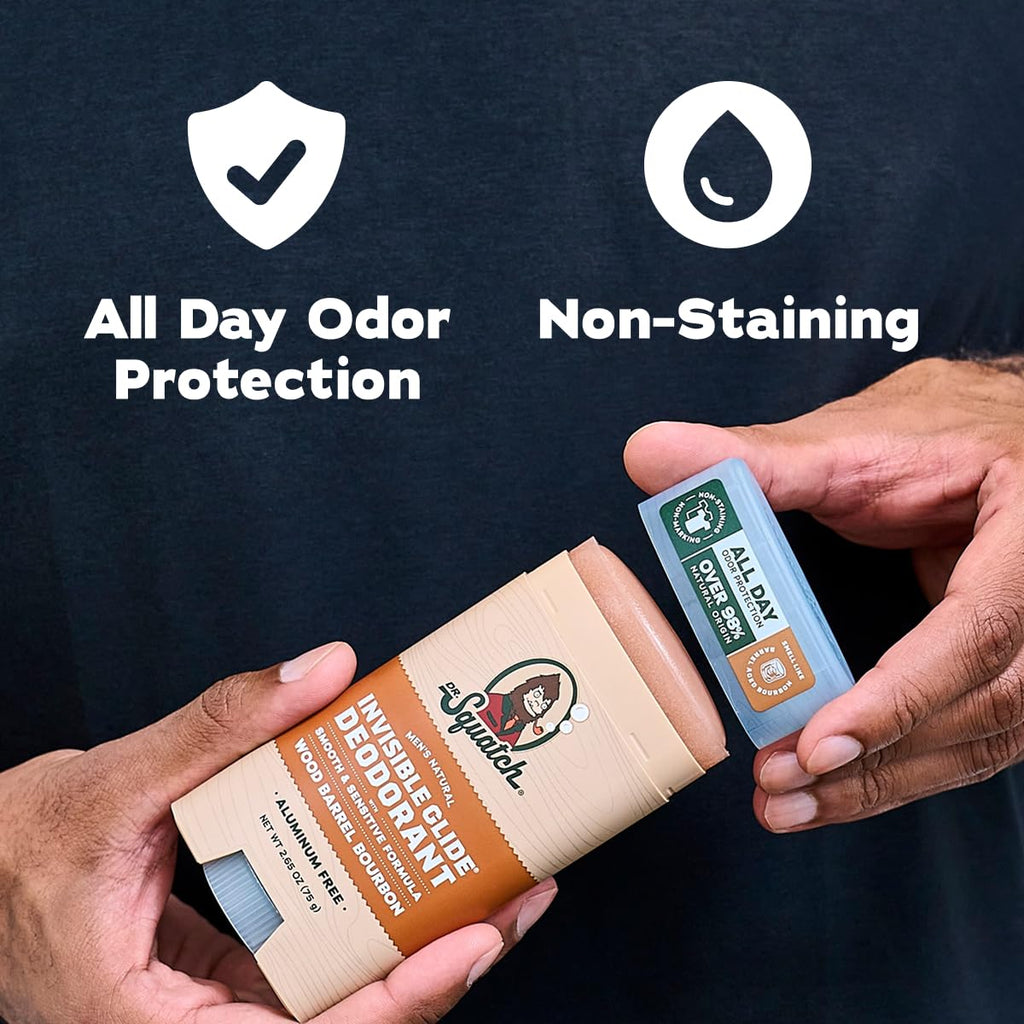 Dr. Squatch Invisible Glide Aluminum-Free Deodorant for Men – Wood Barrel Bourbon + Rainforest Rapids (2-Pack)