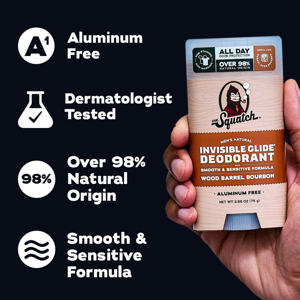 Dr. Squatch Invisible Glide Aluminum-Free Deodorant for Men – Wood Barrel Bourbon + Rainforest Rapids (2-Pack)