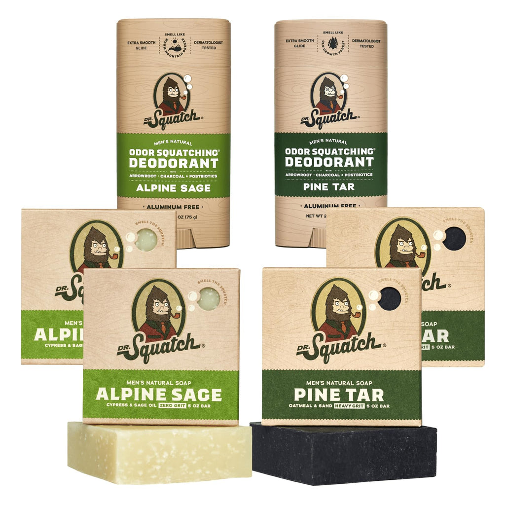 Dr. Squatch Manly Soap & Deodorant Variety Pack – Pine Tar & Alpine Sage (Aluminum-Free)