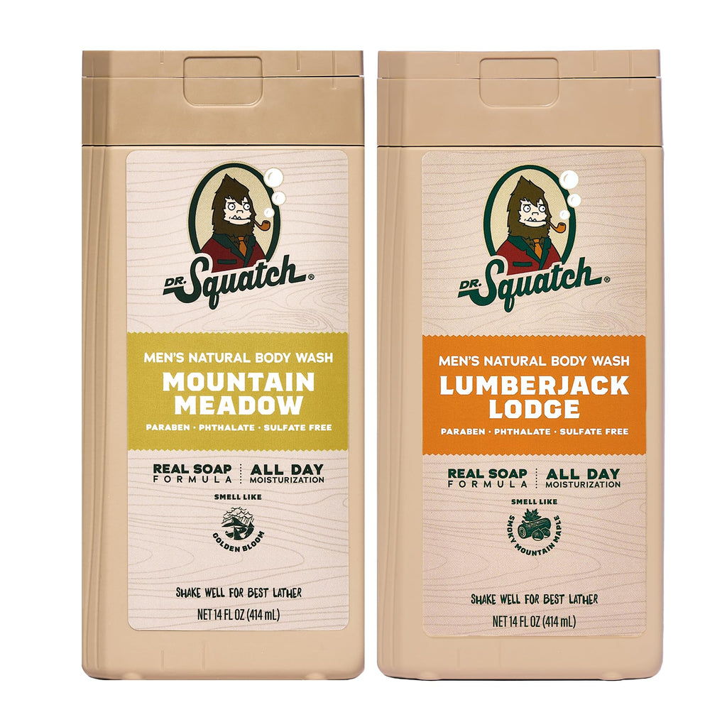 Dr. Squatch Mountain Meadow & Lumberjack Lodge Body Wash 14 oz 2-Pack – Real Soap, Natural Hydration