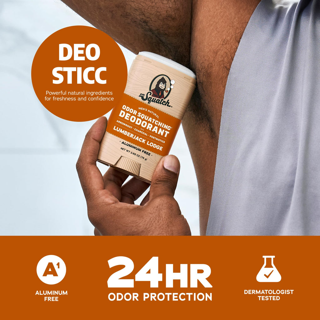 Dr. Squatch Natural Men’s Deodorant – Aluminum-Free, Charcoal & Postbiotics, Up to 72-Hour Odor Protection – Fresh Falls, 2.65 oz