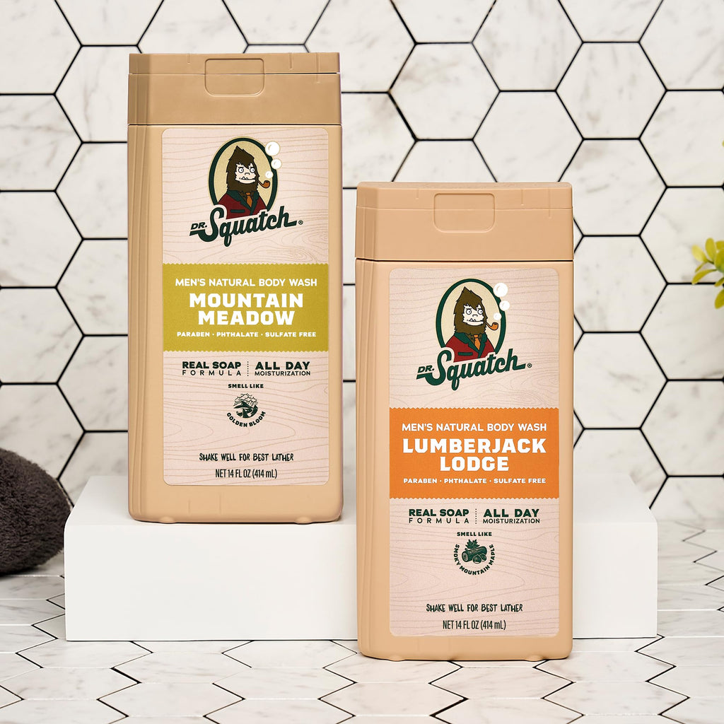 Dr. Squatch Mountain Meadow & Lumberjack Lodge Body Wash 14 oz 2-Pack – Real Soap, Natural Hydration