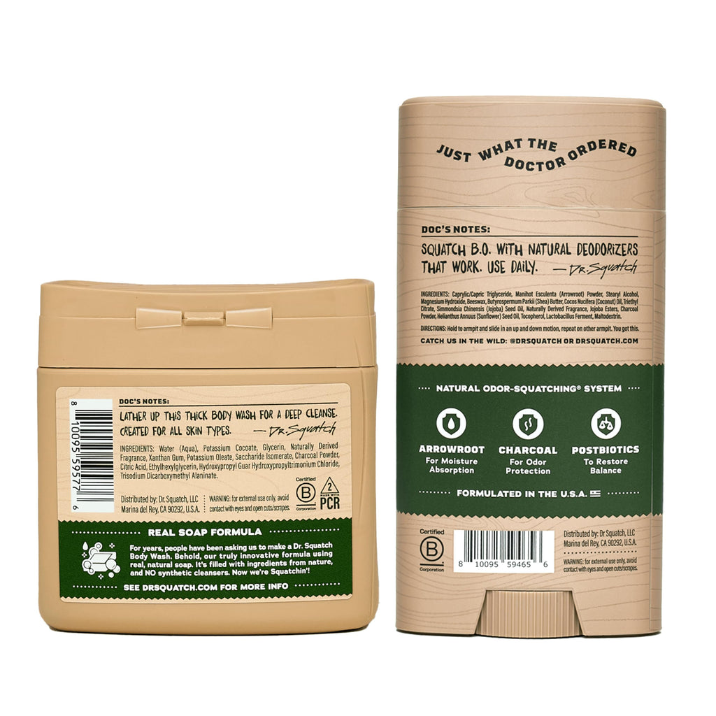 Dr. Squatch Pine Tar Body Wash & Deodorant Gift Set – 8 oz Wash + 2x 2.56 oz Deodorant (Aluminum-Free)