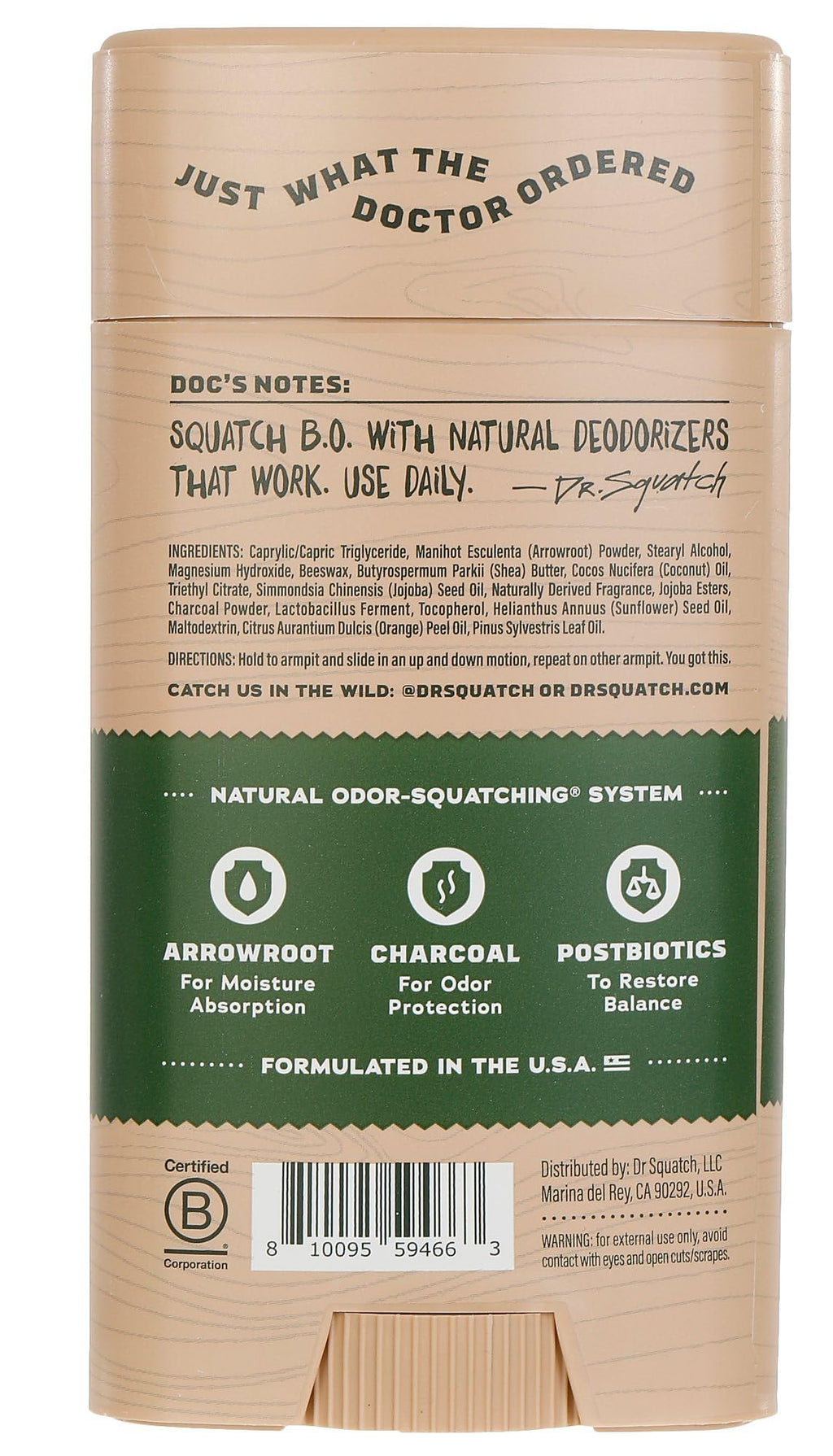 Dr. Squatch Pine Tar Deodorant for Men – Aluminum-Free, All-Natural Odor Protection (2.65 oz)