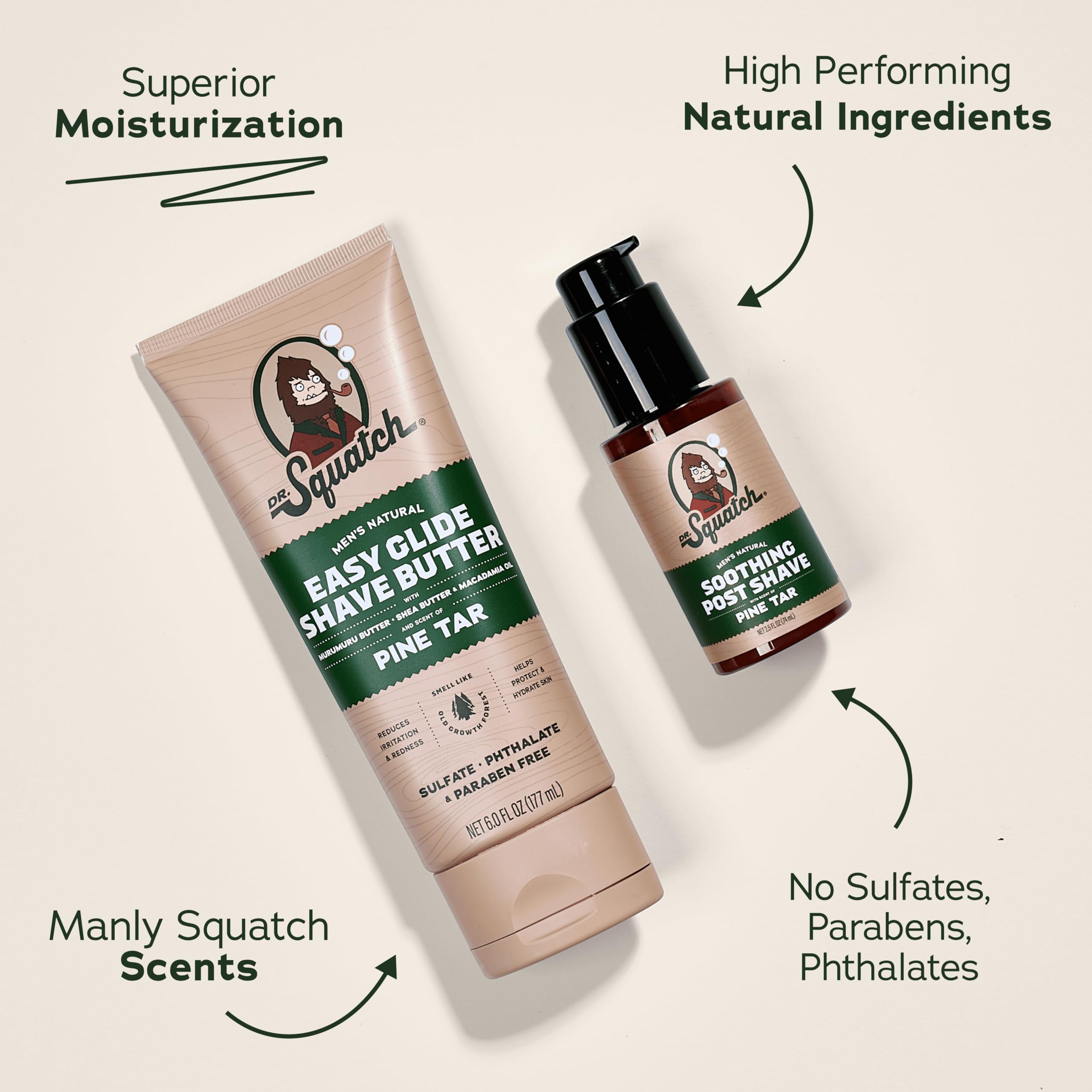 Dr. Squatch Pine Tar Smooth Shave Bundle — Easy Glide Butter + Soothing Post-Shave Moisturizer