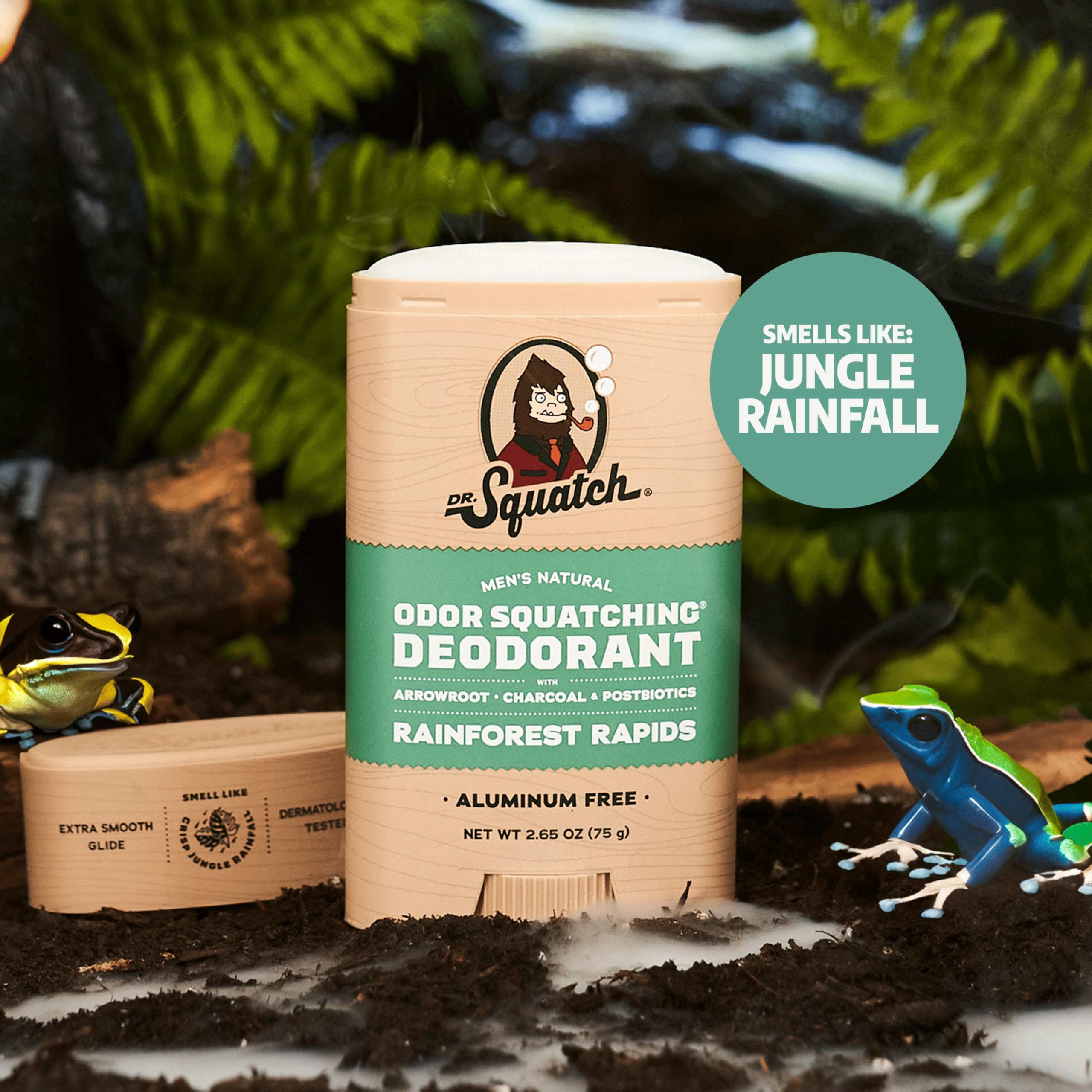 Dr. Squatch Aluminum-Free Deodorant for Men – Charcoal & Postbiotics, Coastal Mist & Rainforest Rapids (2-Pack)