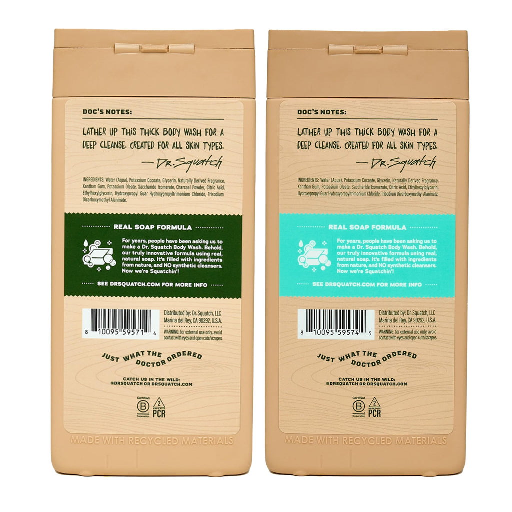 Dr. Squatch Pine Tar Coconut Castaway Body Wash for Men – 2-Pack, 14 oz