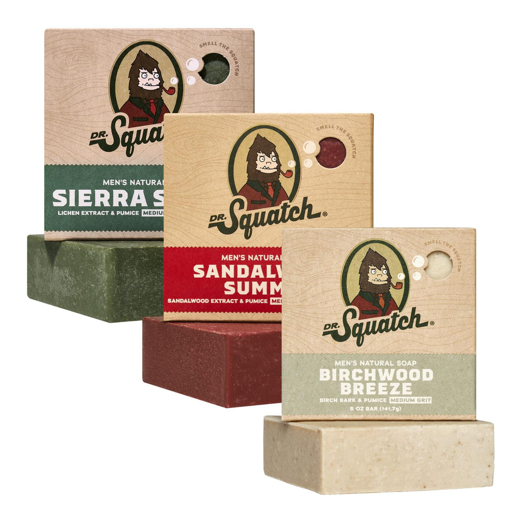 Dr. Squatch Natural Men’s Bar Soap 3-Pack — Sierra Storm, Sandalwood Summit & Birchwood Breeze