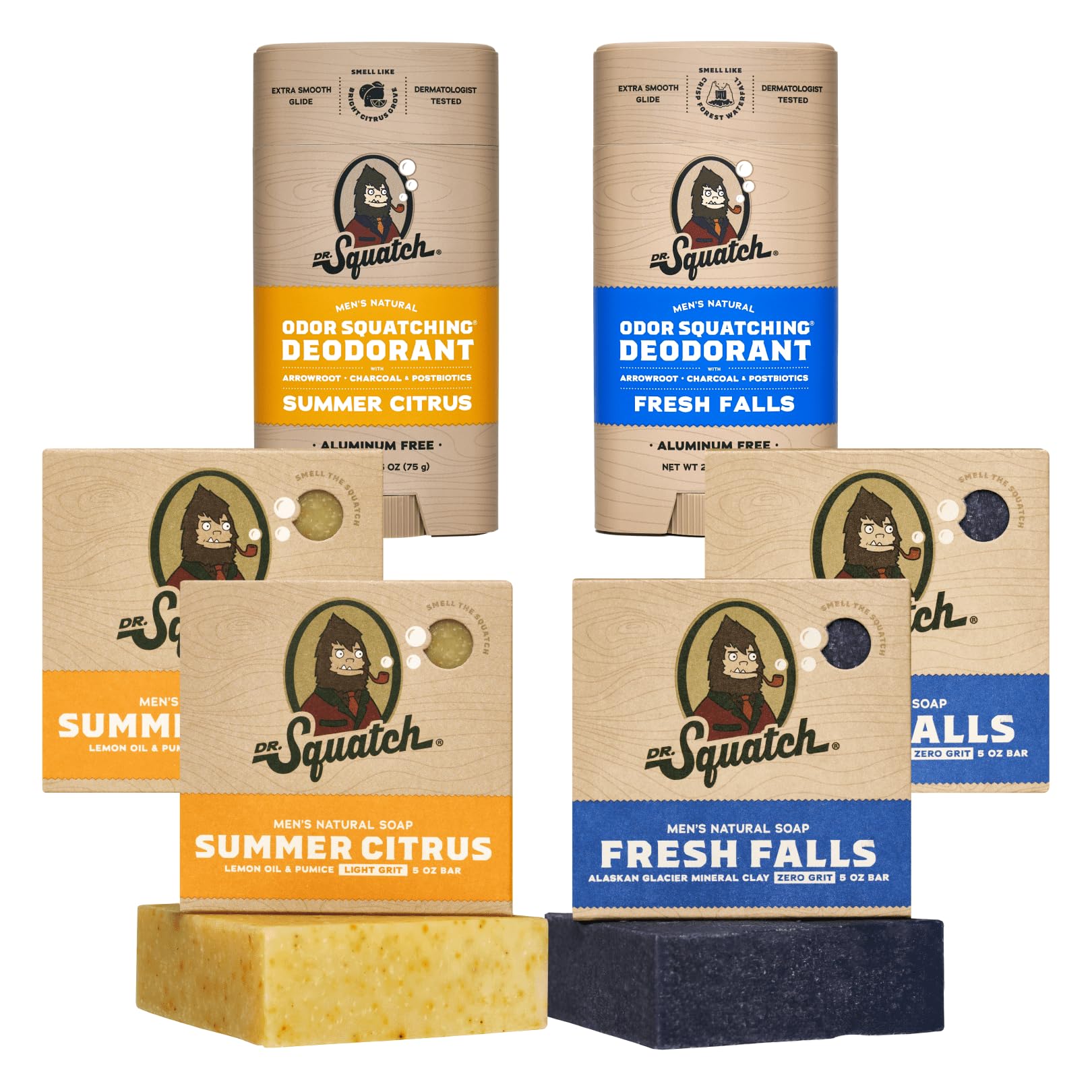 Dr. Squatch Variety Pack: Manly Soap & Deodorant – Summer Citrus & Fresh Falls