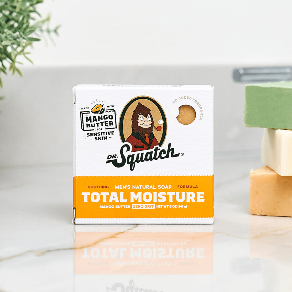 Dr. Squatch Total Moisture Bar Soap for Men – Fragrance-Free Mango Butter (5 oz, 3-pack)