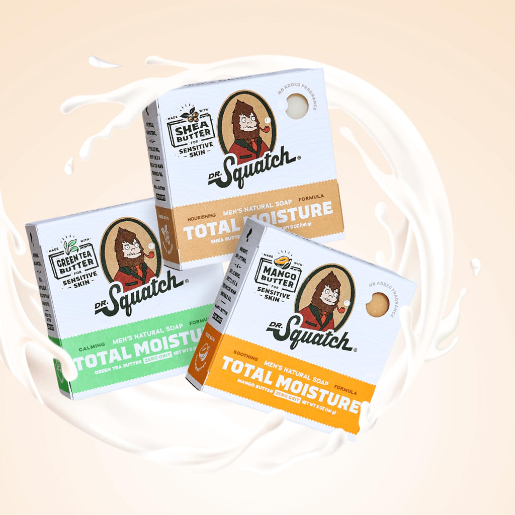 Dr. Squatch Total Moisture Bar Soap for Men – Fragrance-Free Mango Butter (5 oz, 3-pack)