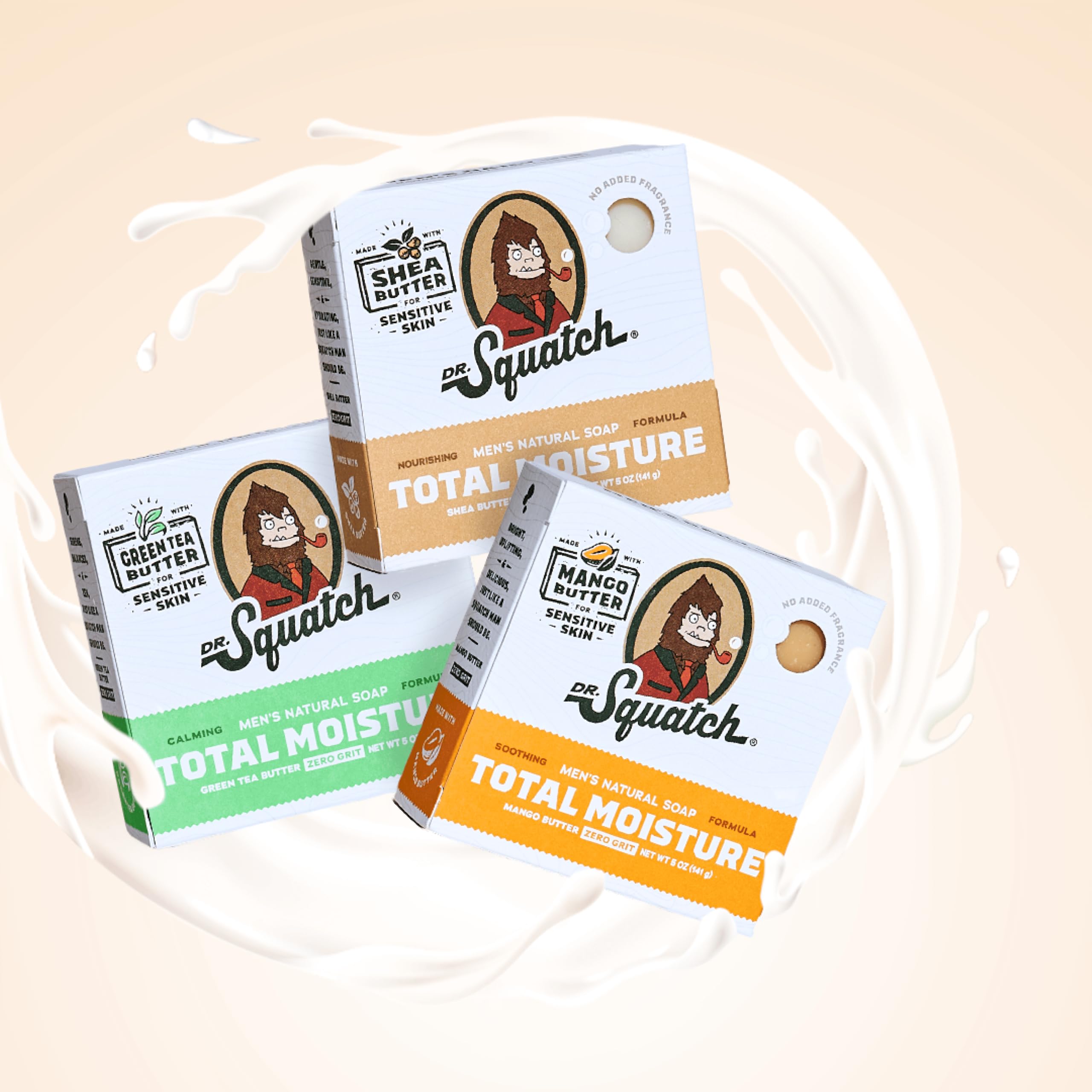 Dr. Squatch Total Moisture Bar Soap for Men Unscented – Shea, Mango & Green Tea Butters (5 oz, 6-pack)