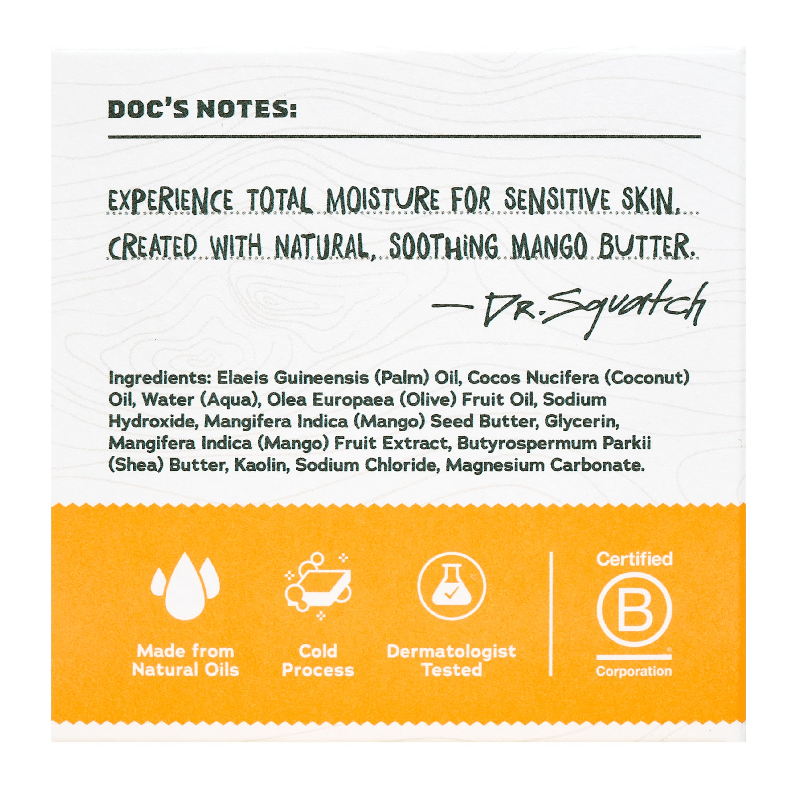 Dr. Squatch Total Moisture Bar Soap for Men – Fragrance-Free Mango Butter (5 oz, 3-pack)