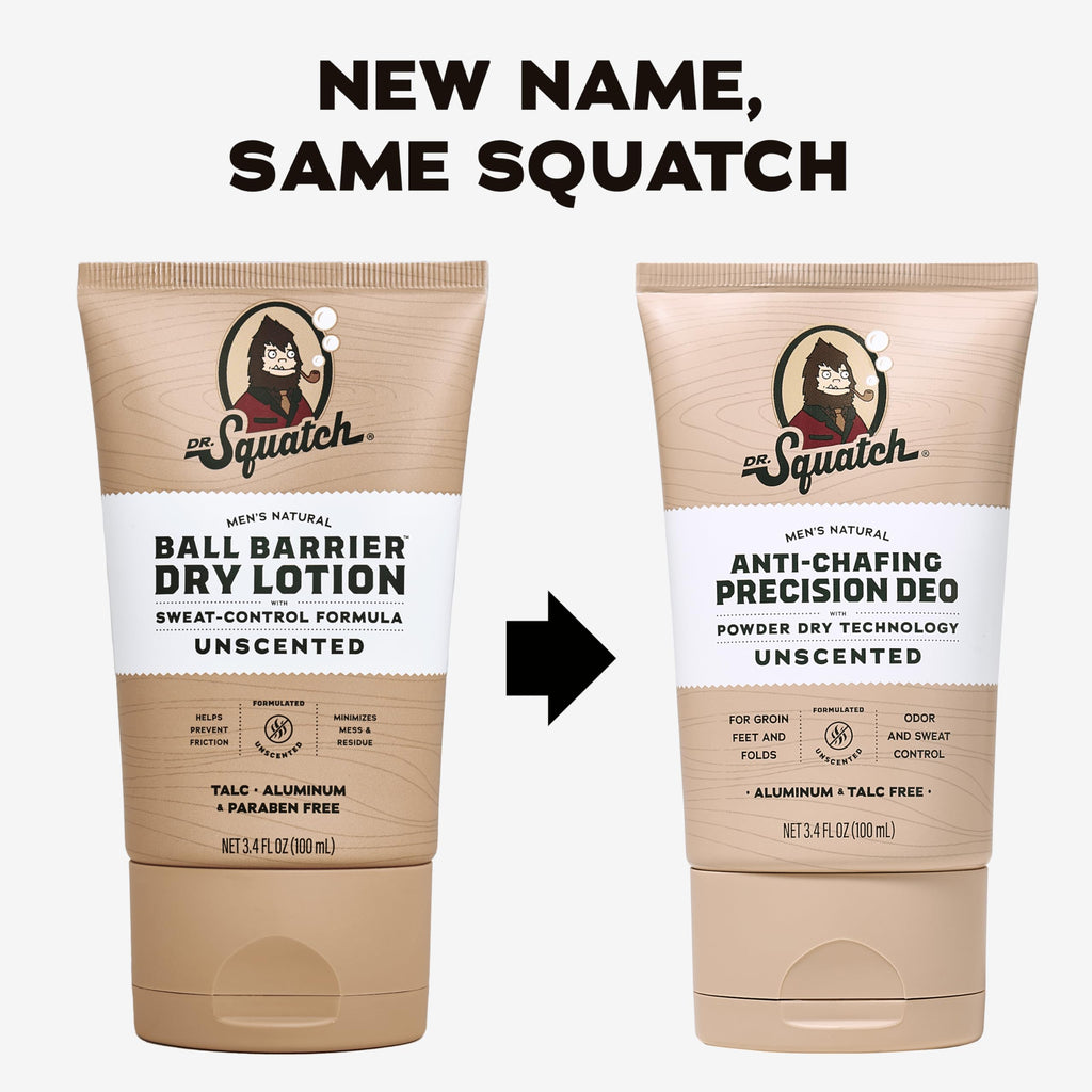 Dr. Squatch Whole Body Deodorant for Men – Odor & Sweat Control, Unscented, Aluminum & Talc Free, 2-Pack (3.4 fl oz each)