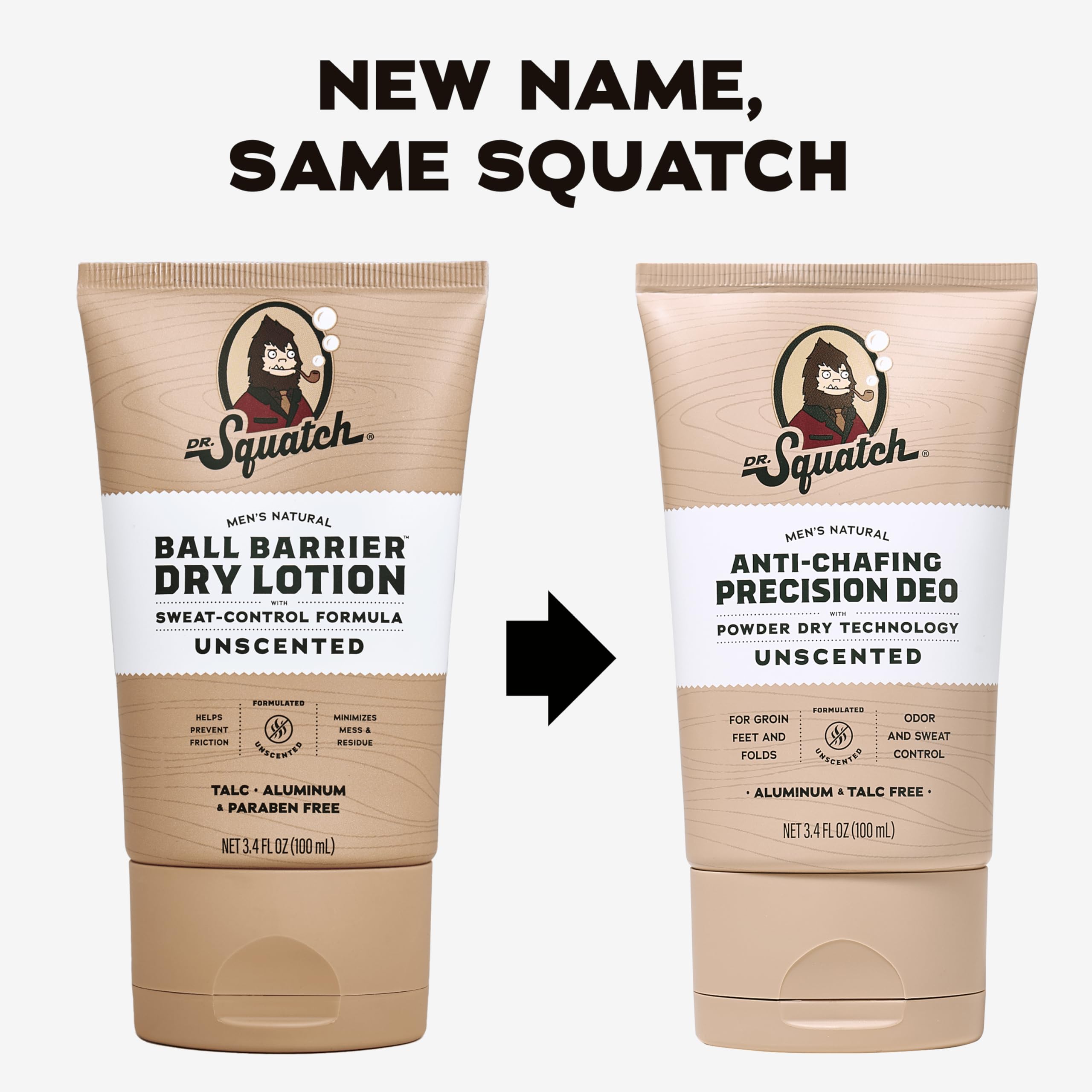 Dr. Squatch Whole Body Deodorant for Men – Odor & Sweat Control, Unscented, Aluminum & Talc Free, 2-Pack (3.4 fl oz each)