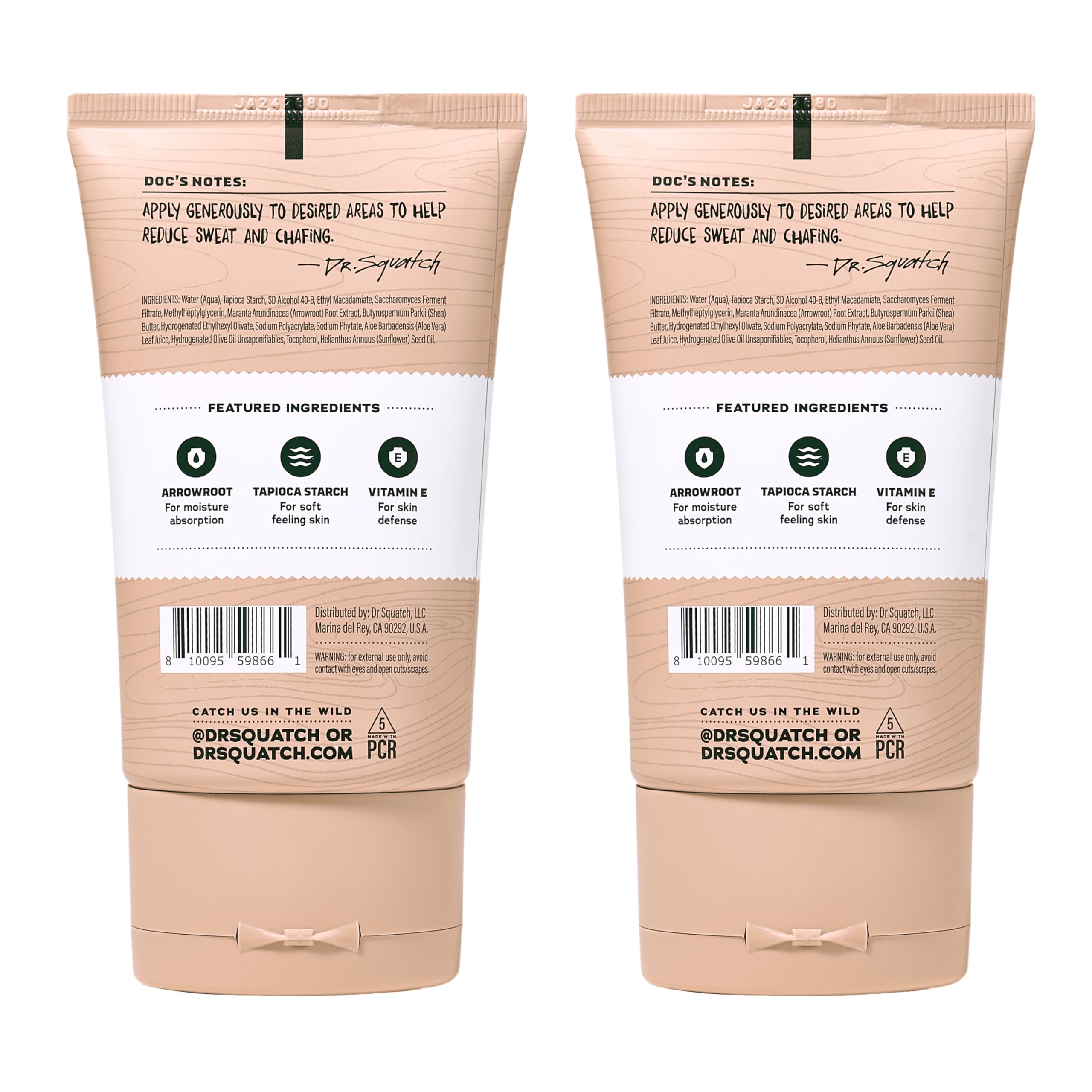 Dr. Squatch Whole Body Deodorant for Men – Odor & Sweat Control, Unscented, Aluminum & Talc Free, 2-Pack (3.4 fl oz each)